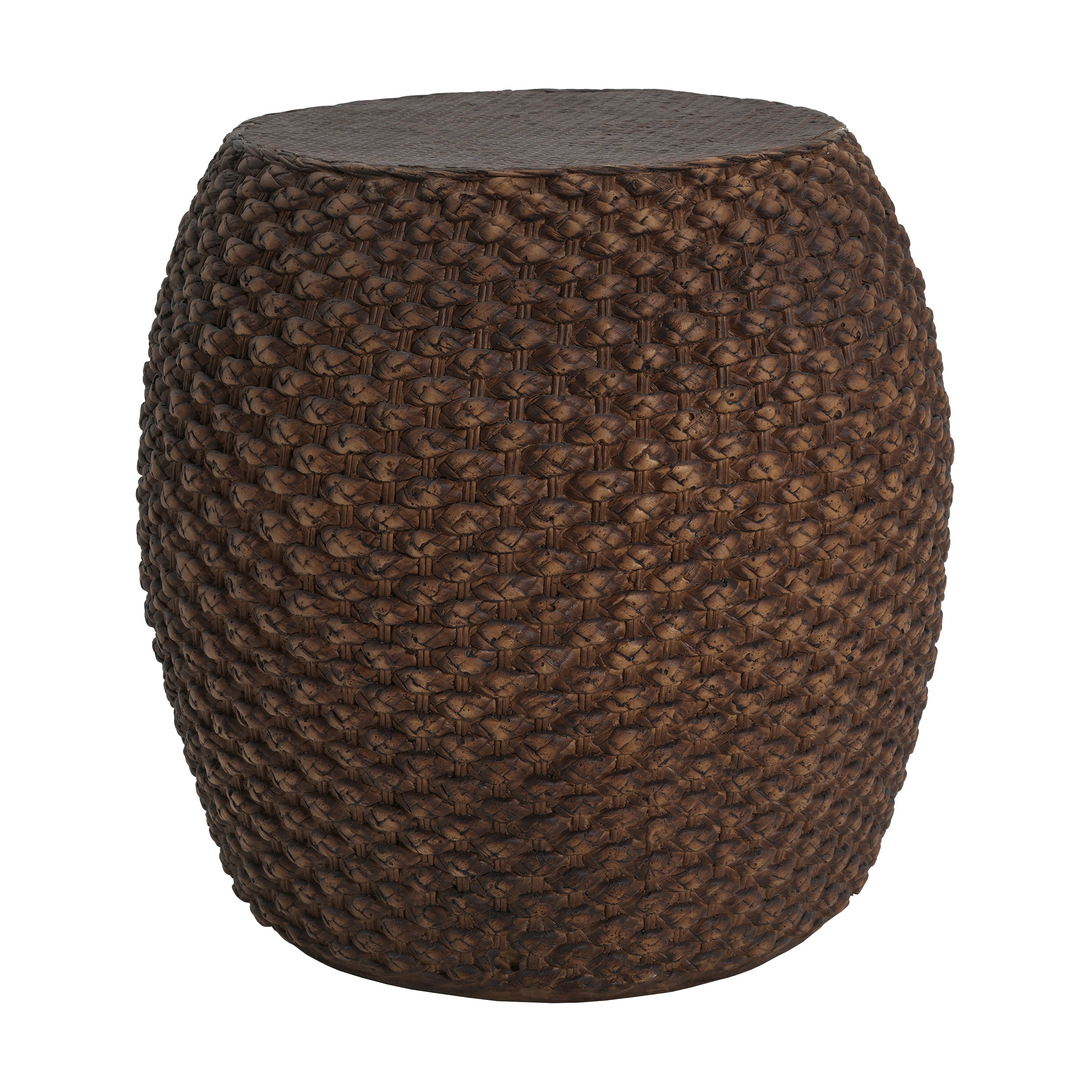 Faux Rattan Side Table for Both Indoor and Outdoor Use, Handmade MgO, Brown