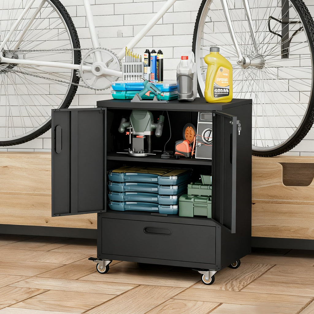 Tool Cart with Wheels, 40' H x 30' W x 20' D, Mobile Tool Cabinet with Lockable Casters & Drawer, Heavy-Duty Steel Storage Organizer for Garage, Workshop, Office - Easy 30-Min Assembly
