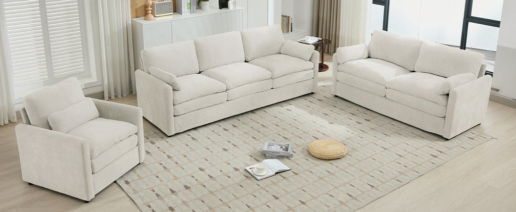 Cozy Upholstered Sofa Set Oversized Comfy Cloud Sofa Double Cushion Sofa Group Plush Cushion Sofa Couch for Living Room, Beige