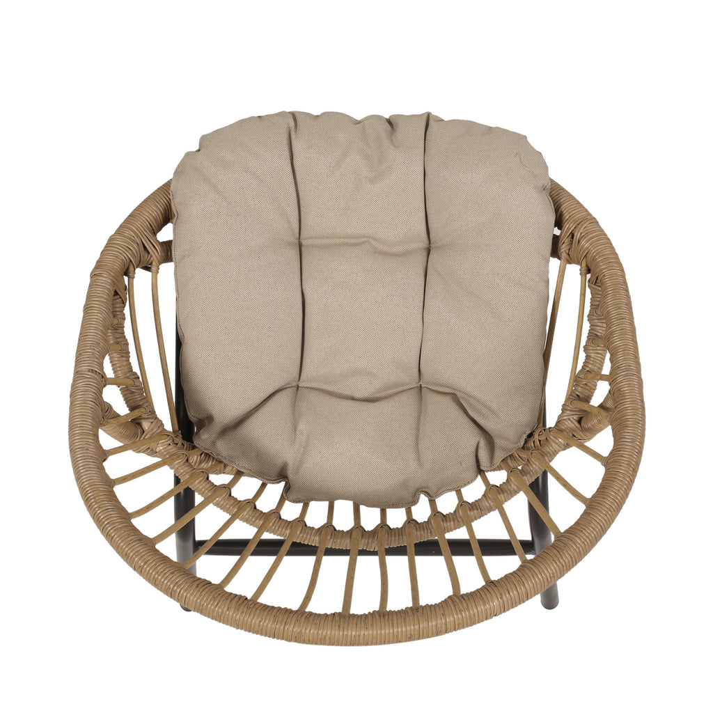 Outdoor Accent Chair with Curved Back and Basket Frame, Set of 2, Light Brown and Beige