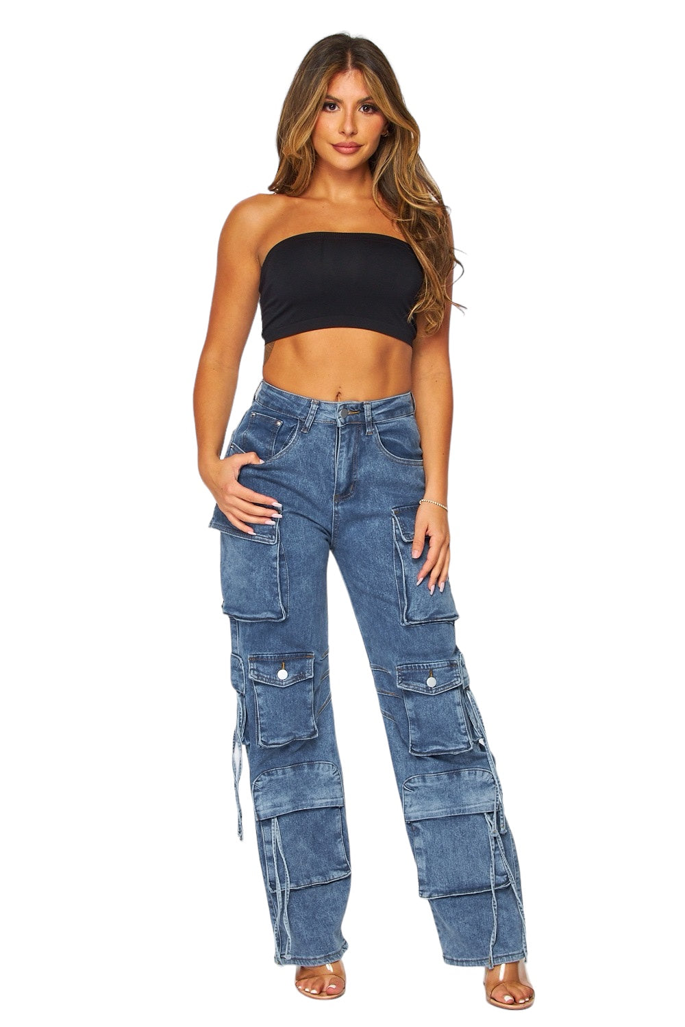 Multi Pocket Denim Cargo Pants