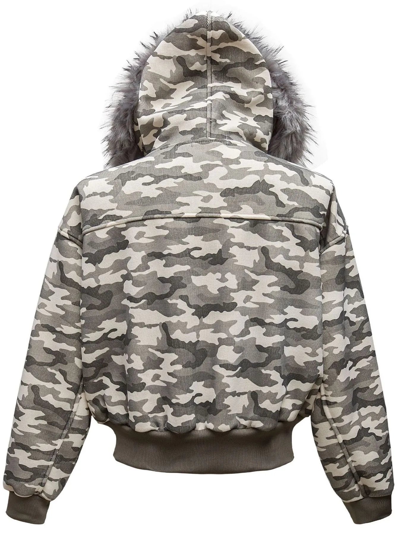 Camouflage Faux Fur Hood Jacket