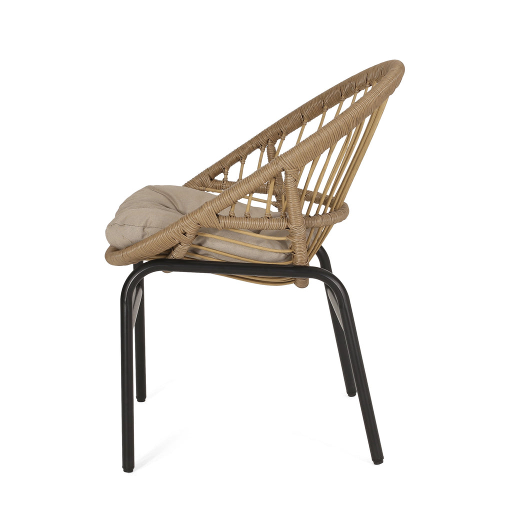 Outdoor Accent Chair with Curved Back and Basket Frame, Set of 2, Light Brown and Beige