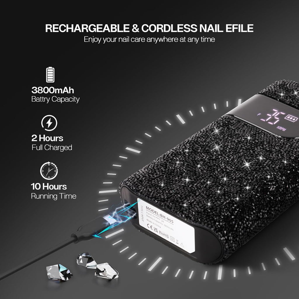 Crown™ Nail Lamp & Wand™ Nail Drill Bundle – Black Diamond