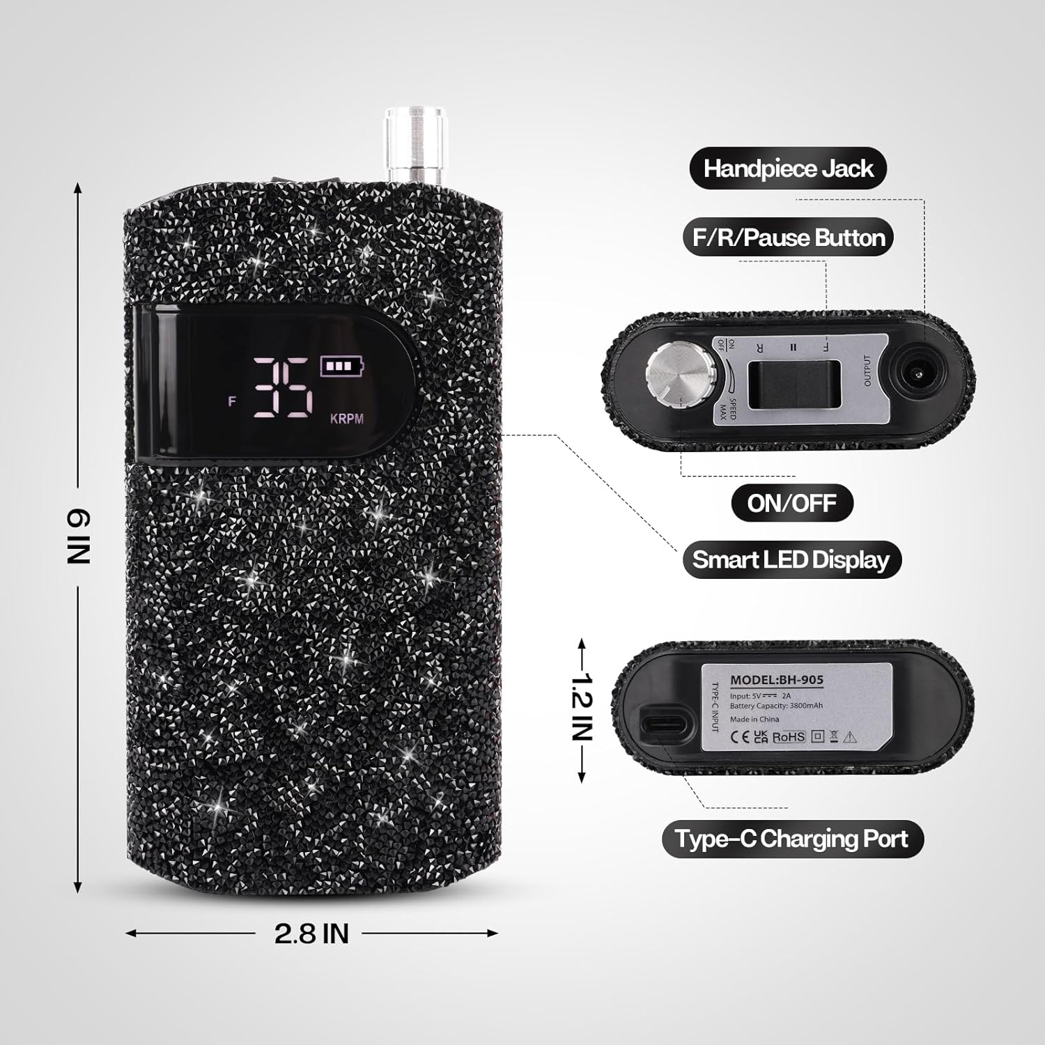 Crown™ Nail Lamp & Wand™ Nail Drill Bundle – Black Diamond