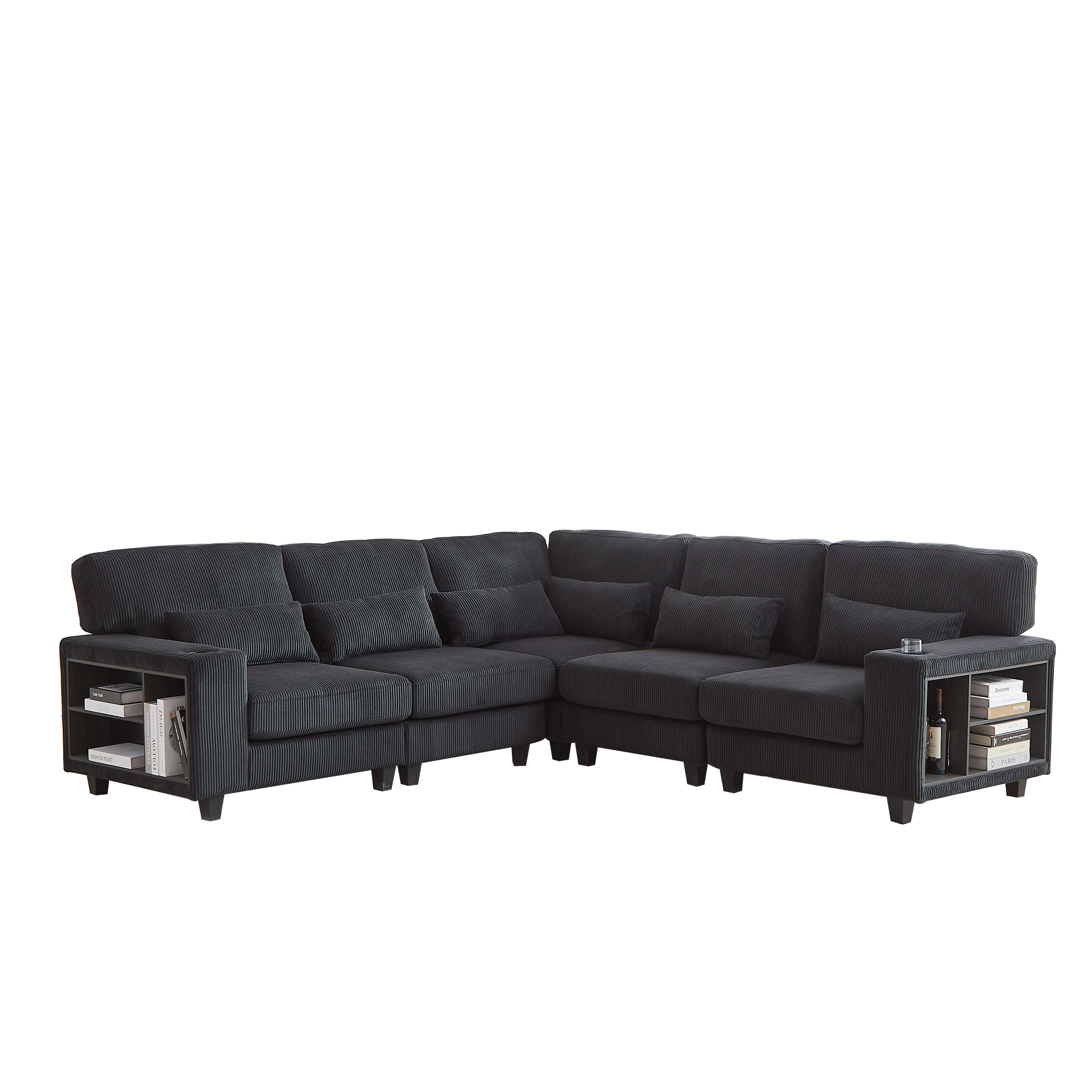 102.75*102.75' L-Shaped Modular Sectional Sofa, Modern Corduroy Sectional Sofa, Arm with Storage With Cup Holder 5-Seat Convertible Sectional Sofa for Living Room, Bedroom, Lounge and Projection Room