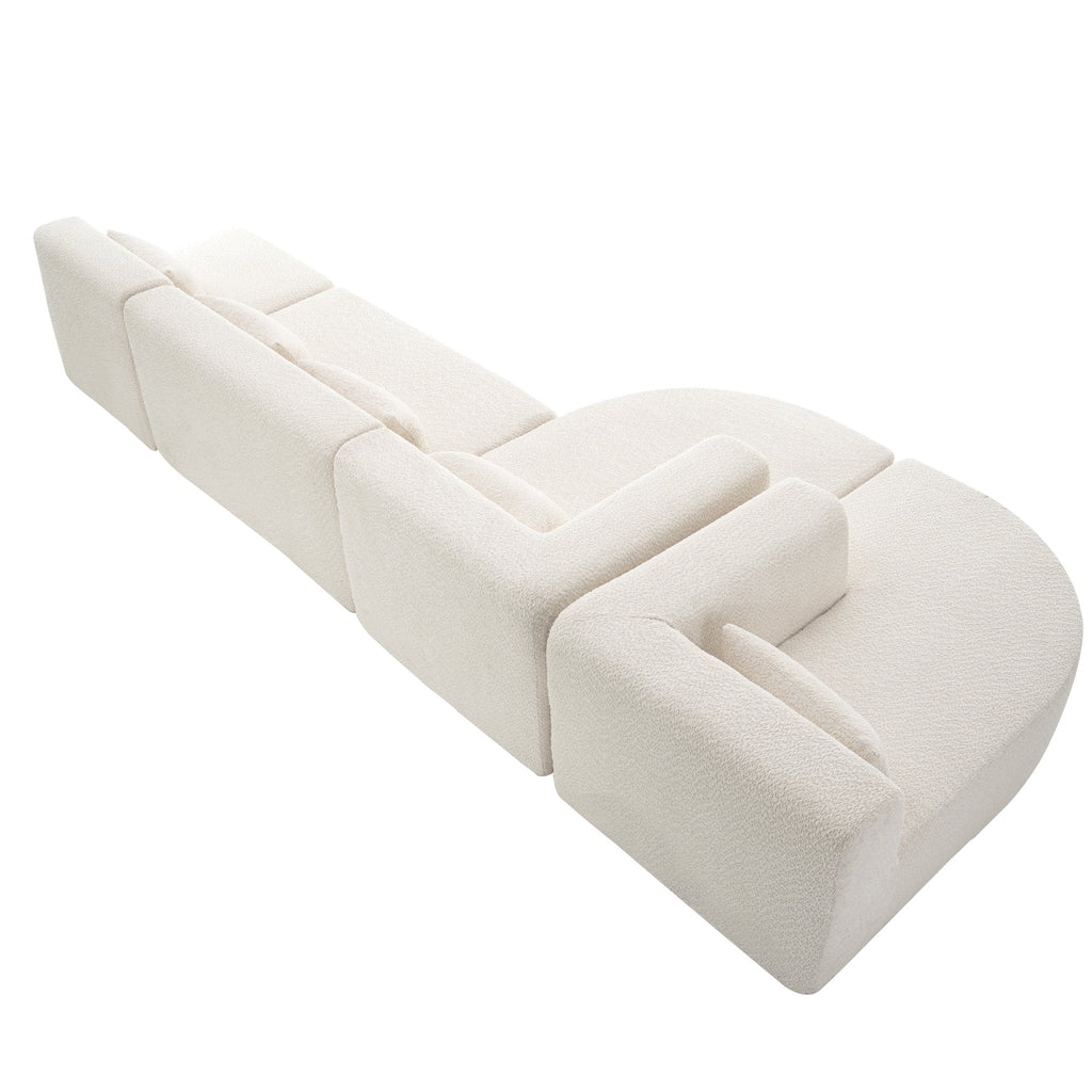 144' Upholstered Sofa Free-combined Sofa Couch with Two Chaise Lounge and Five Back Pillows for Living Room(Old SKU: N719S001600A), Beige