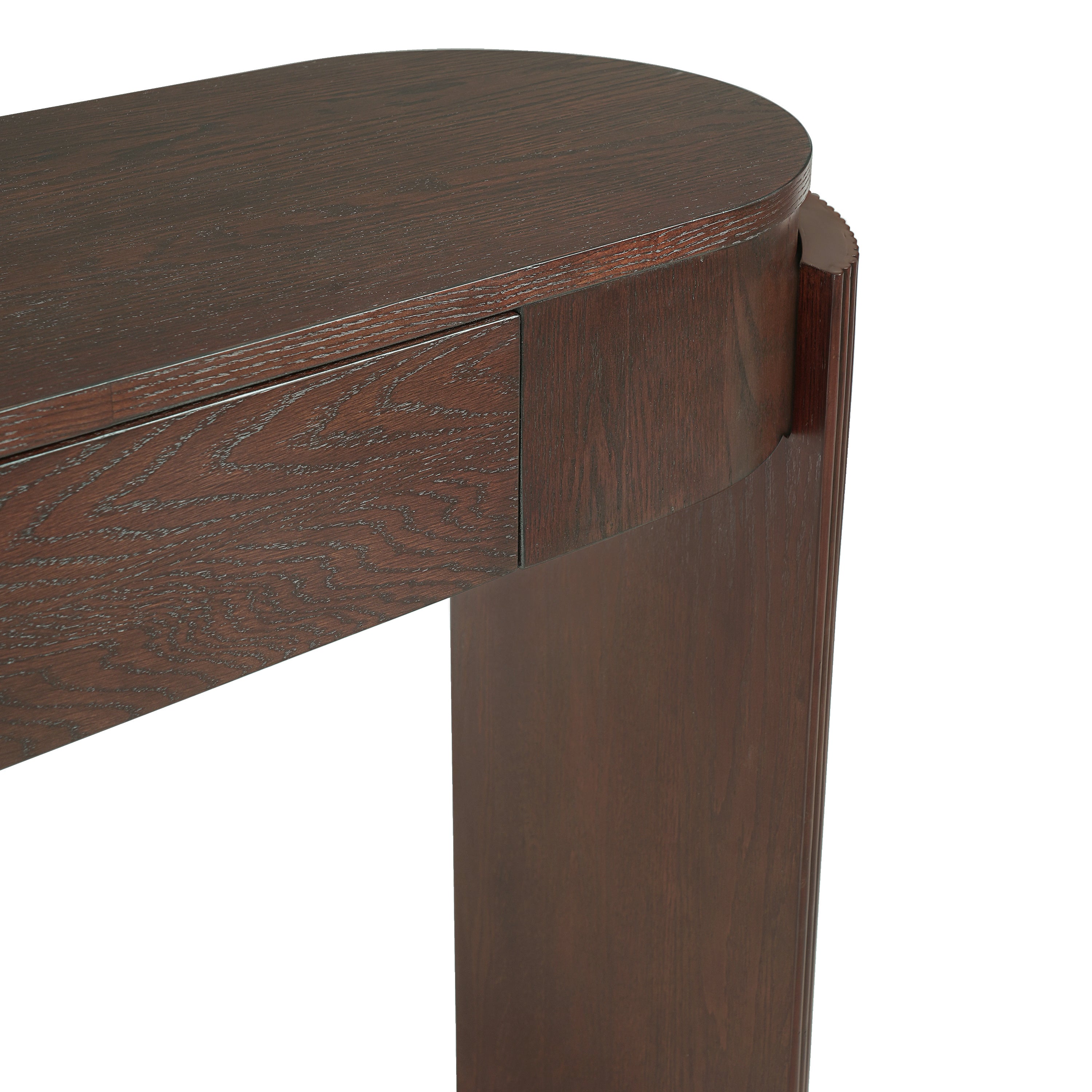 TREXM Entryway Table with Natural Wood Grain Finish, Console Table with Fluted Design, Oval Top and 2 Drawers for Entryway and Living Room (Espresso)