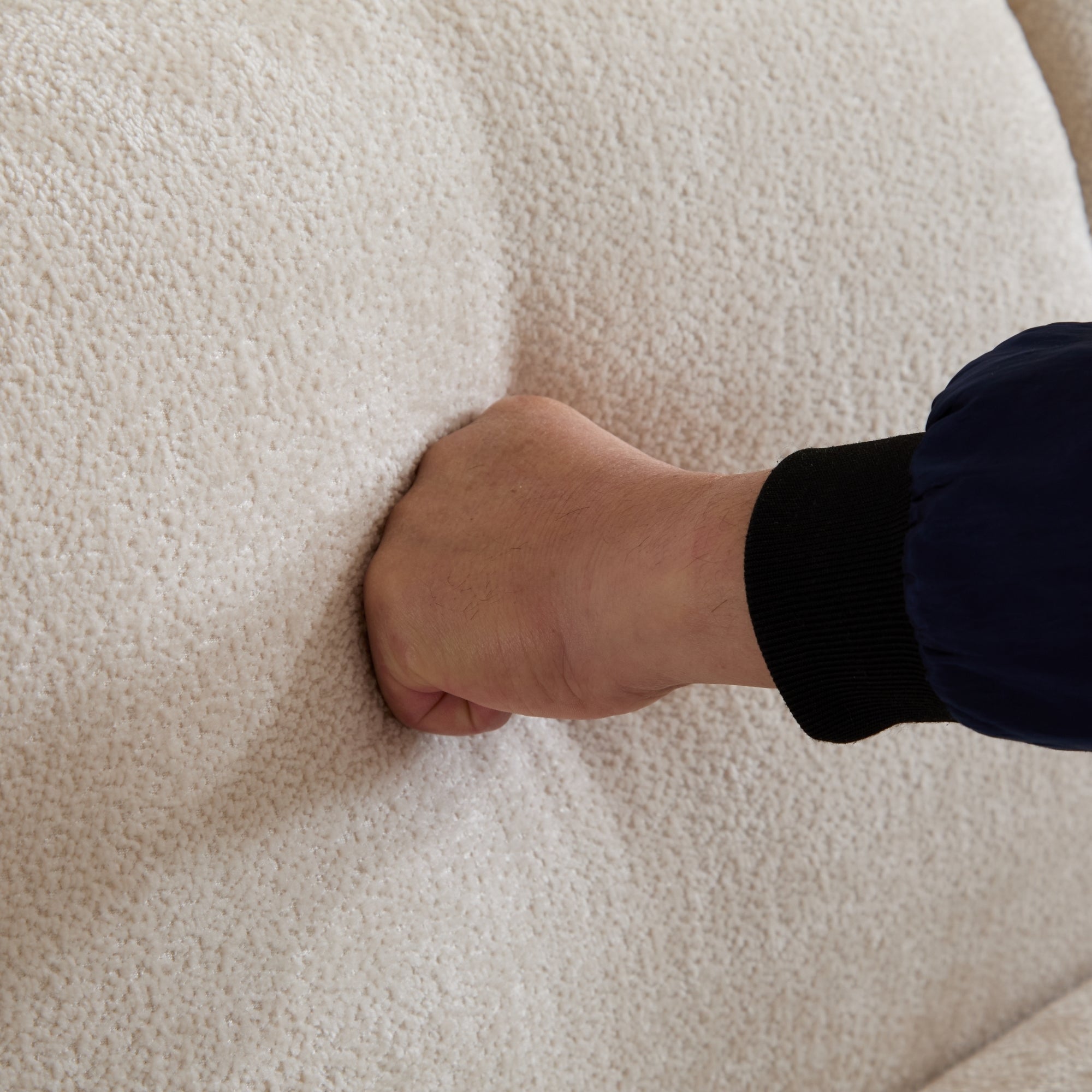 Tonson Wave Design 3-Seater Sofa, Beige Fabric, 83 Inches