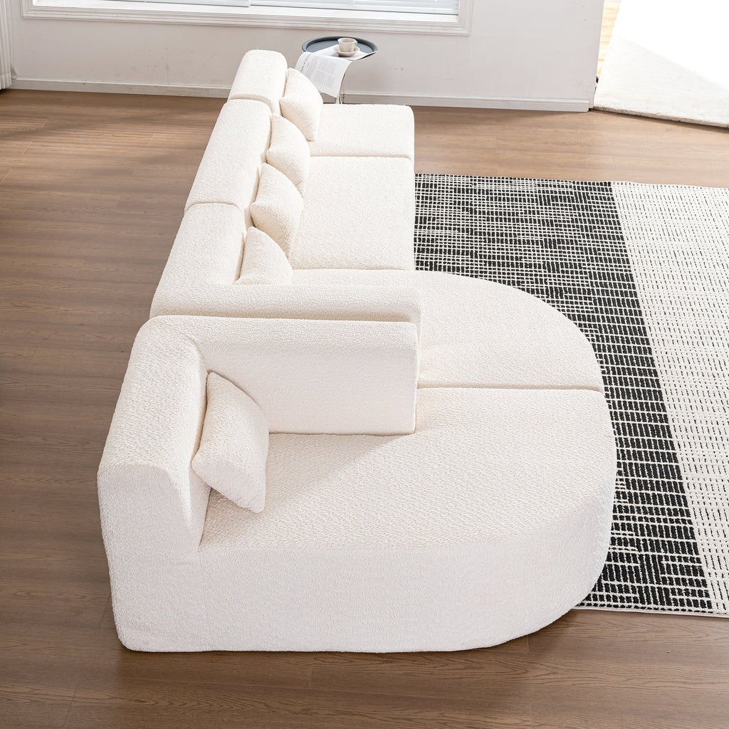 144' Upholstered Sofa Free-combined Sofa Couch with Two Chaise Lounge and Five Back Pillows for Living Room(Old SKU: N719S001600A), Beige