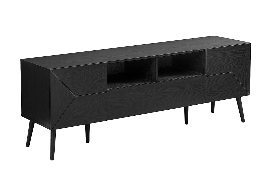 Tv Stand, 72 Inch, Console, Media Entertainment Center, Storage Drawer, Black Laminate, Mid Century, Modern