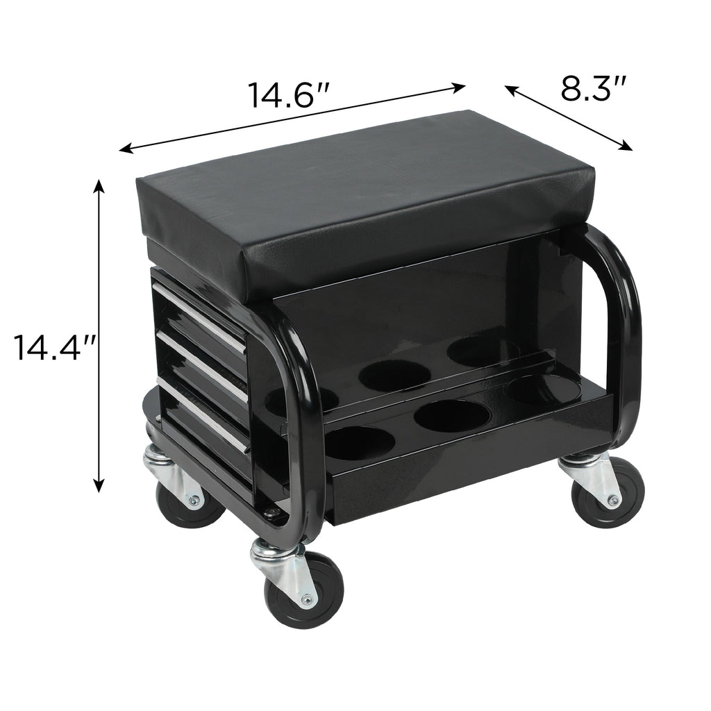 Rolling Creeper Garage Seat with 3 Built-in Drawers, Rolling Tool Chest for Shop or Garage(Black)
