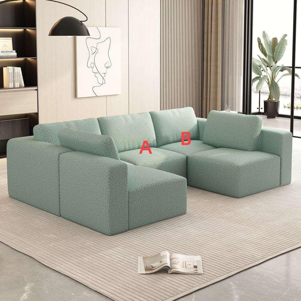 104.32*70.86 Modular Sectional Sofa Sleeper Couch, Sectional Sofa with Chaise and Ottoman, Convertible U Shaped Modular Sofa Set. Compressed spon, Light Green (Combo 3A+2B)