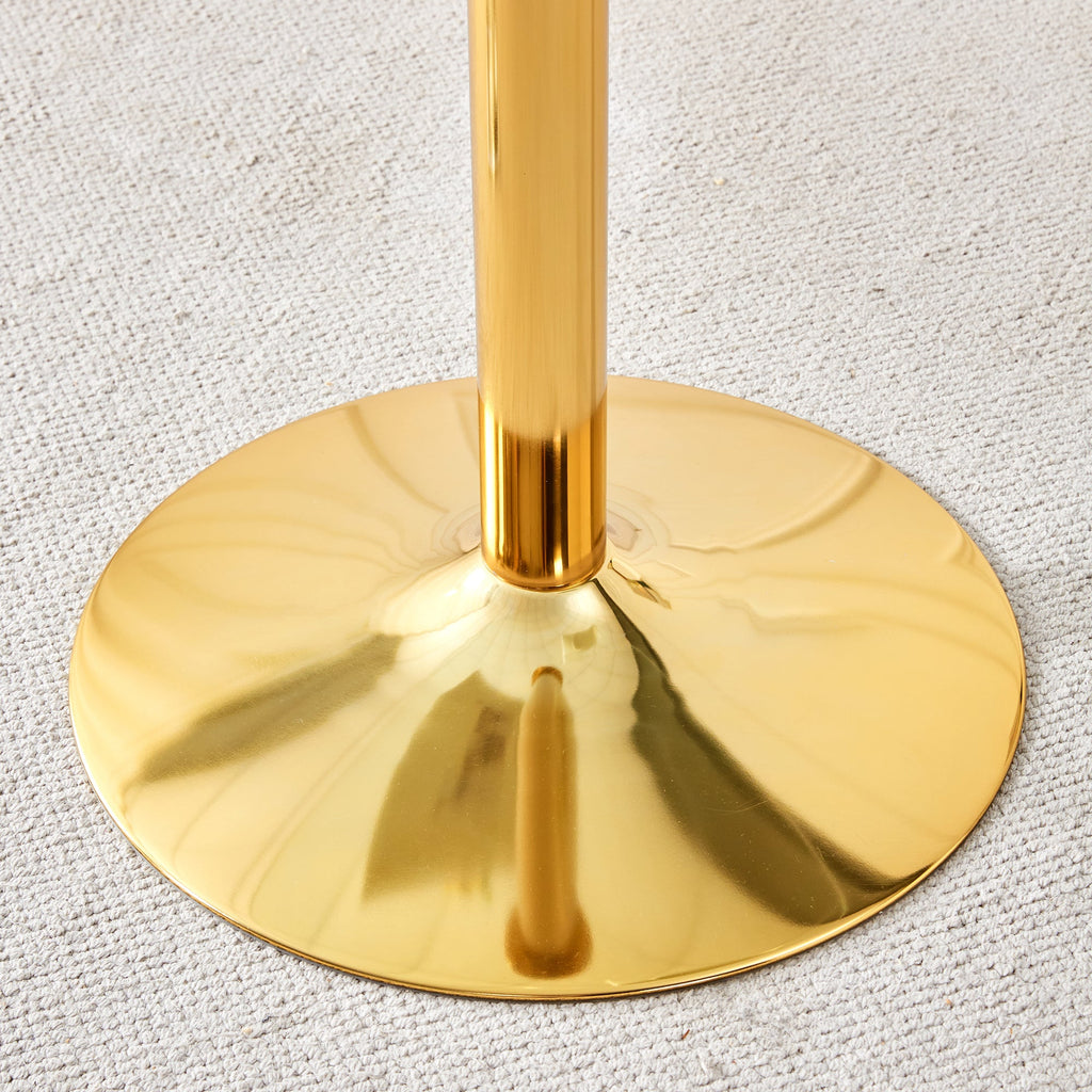Modern Minimalist Round Dining Table with Glass Top and Gold Metal Legs, 35-Inch Diameter