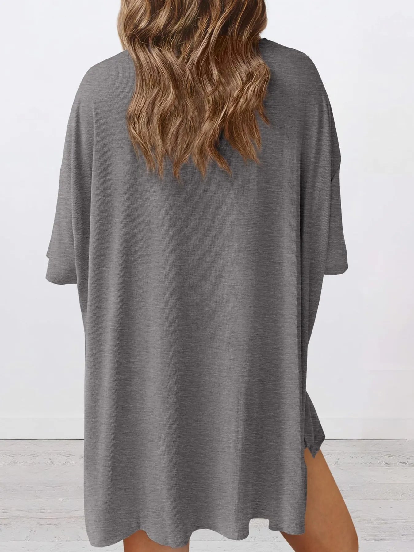 Oversized Slit Round Neck Top and Shorts Lounge Set Plus Size