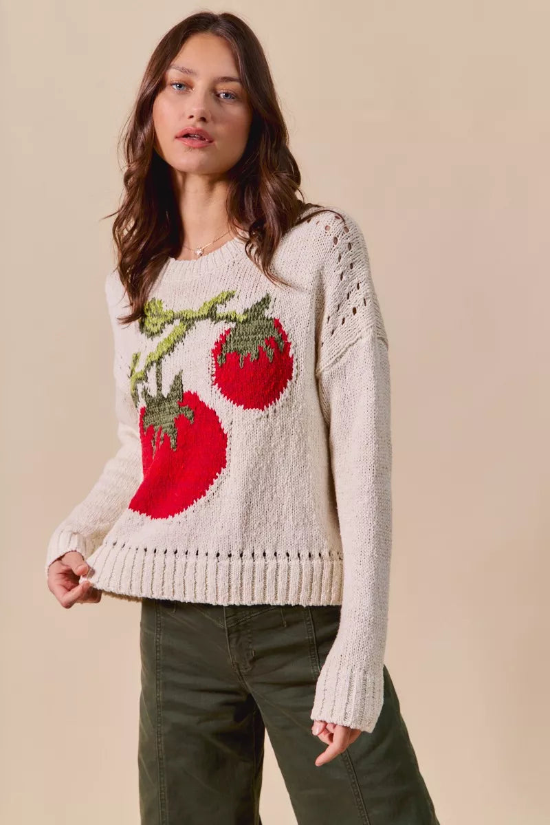 SO ME Vegetable Round Neck Long Sleeve Sweater