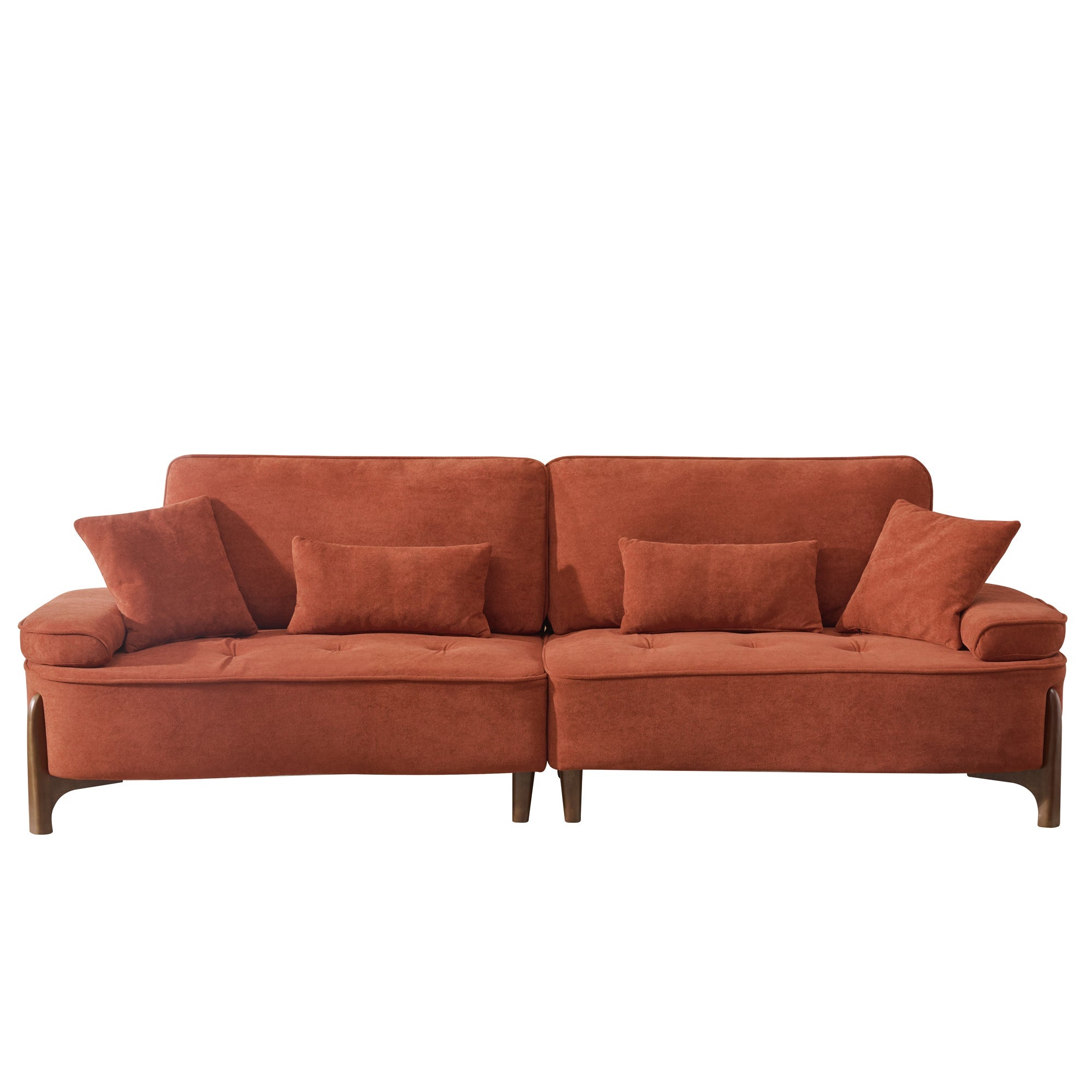 Comfortable Deep Seated Sofa with Pillows for Bedroom, Living Room, Office in Brick Red Velvet