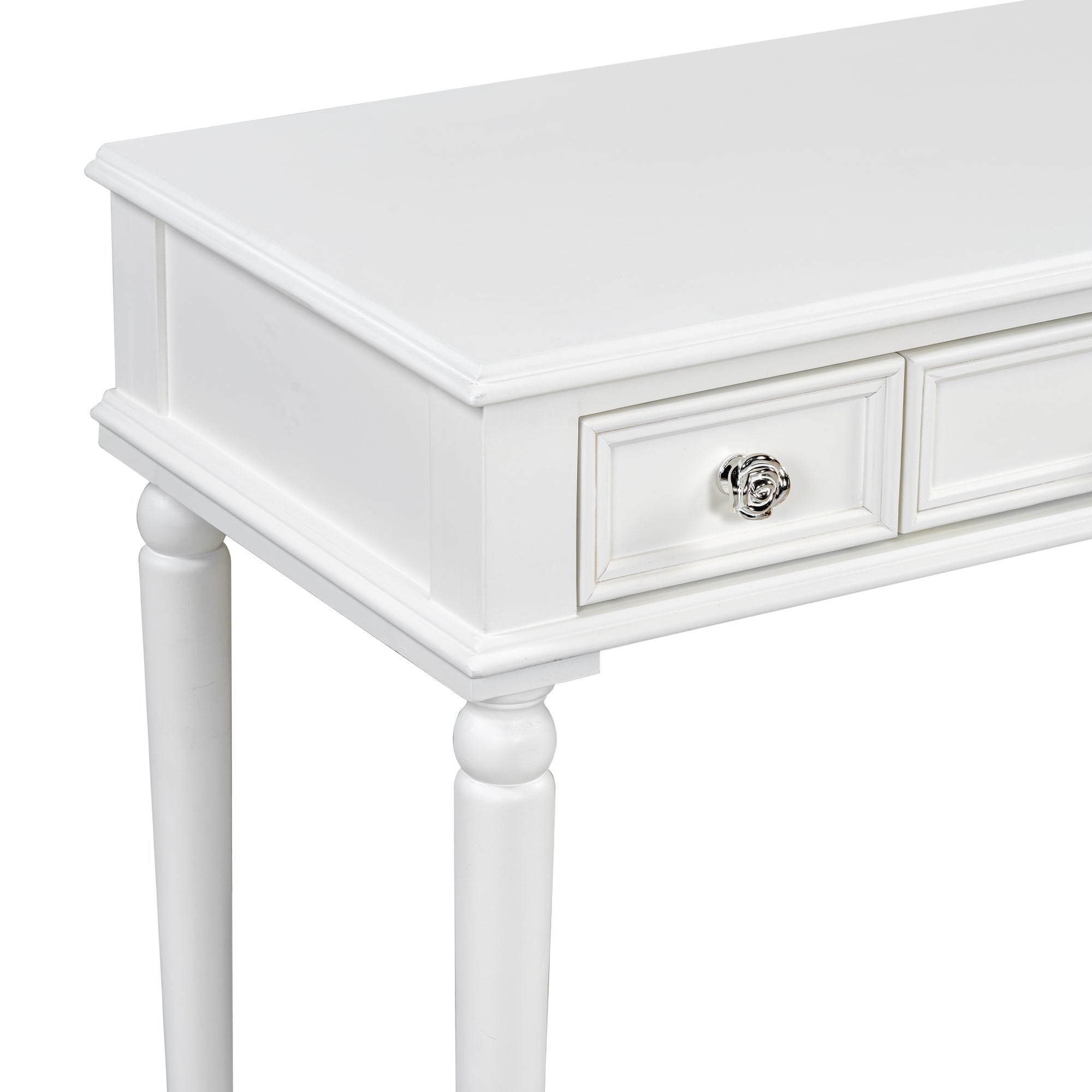 Retro Makeup Desk with Large Mirror, 3-Drawer Dressing Table for Jewelry Storage, Elegant Console Table for Bedroom, Living Room, Hallway & Foyer,White