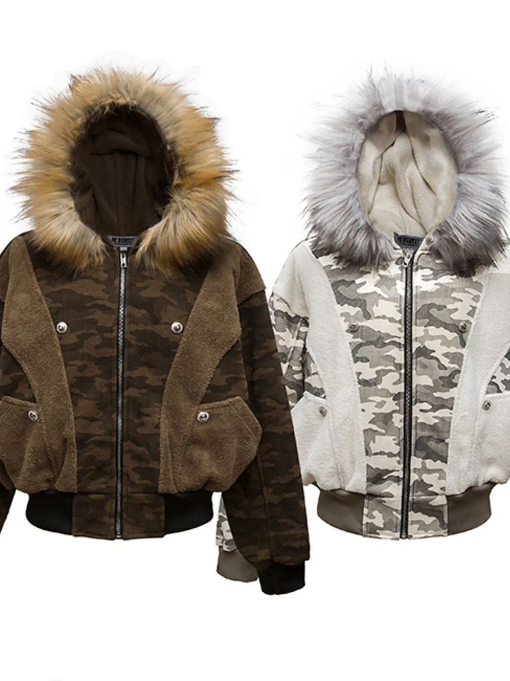 Camouflage Faux Fur Hood Jacket