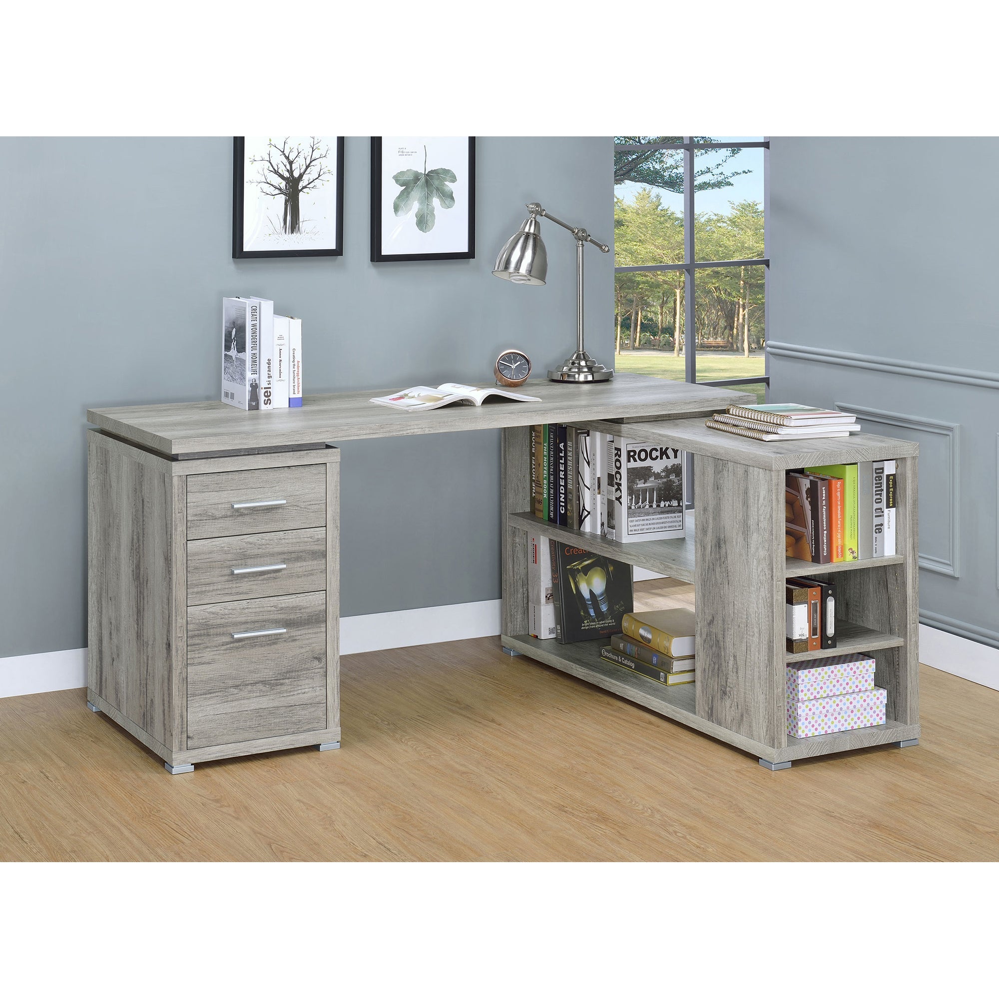 Tona Grey Driftwood 3-Drawer L-shape Desk