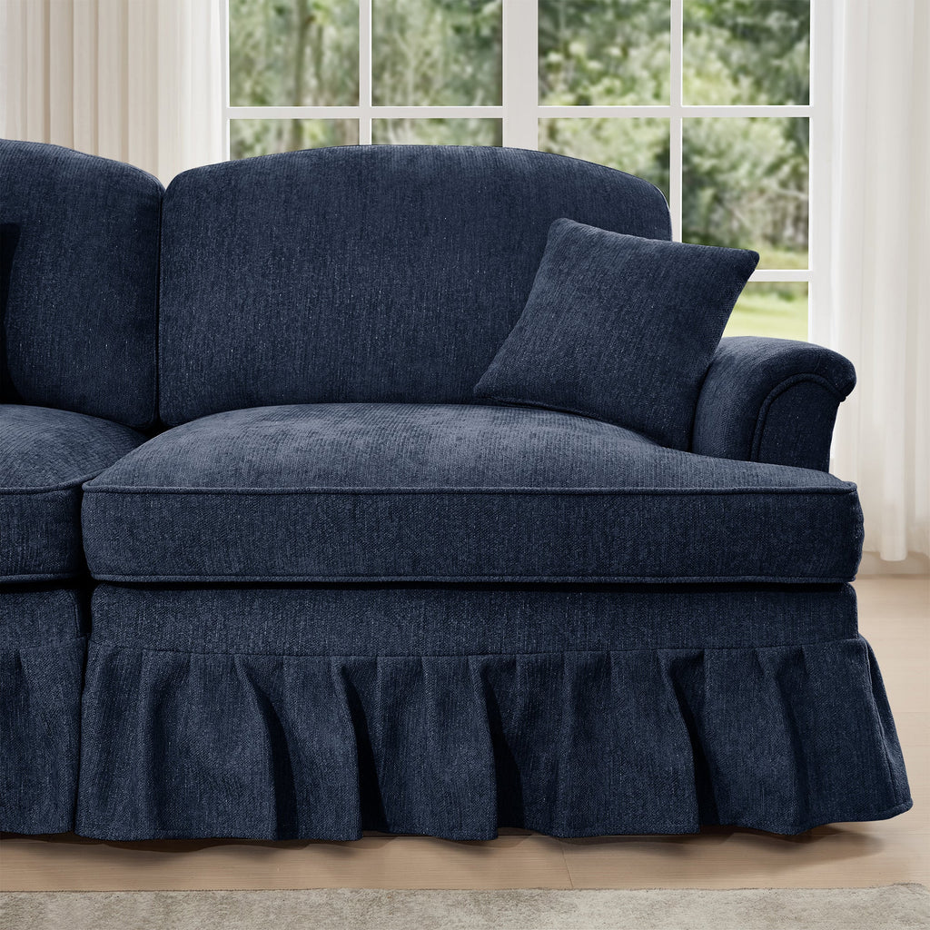 Classic Comfy Modular U Shape Sectional Sofa Couch with Flared Arms and Removable Ruffles Pleats Skirts and Spindle Legs, Upholstered Chenille Deep Seat Cloud Sofa with Movable Ottomans, Blue
