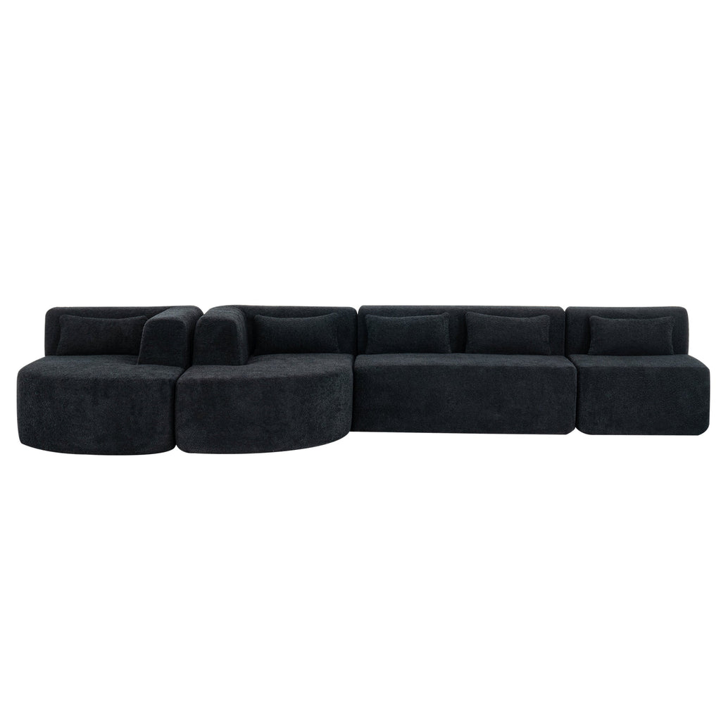 144' Upholstered Sofa Free-combined Sofa Couch with Two Chaise Lounge and Five Back Pillows for Living Room(Old SKU: N719S001600B), Black