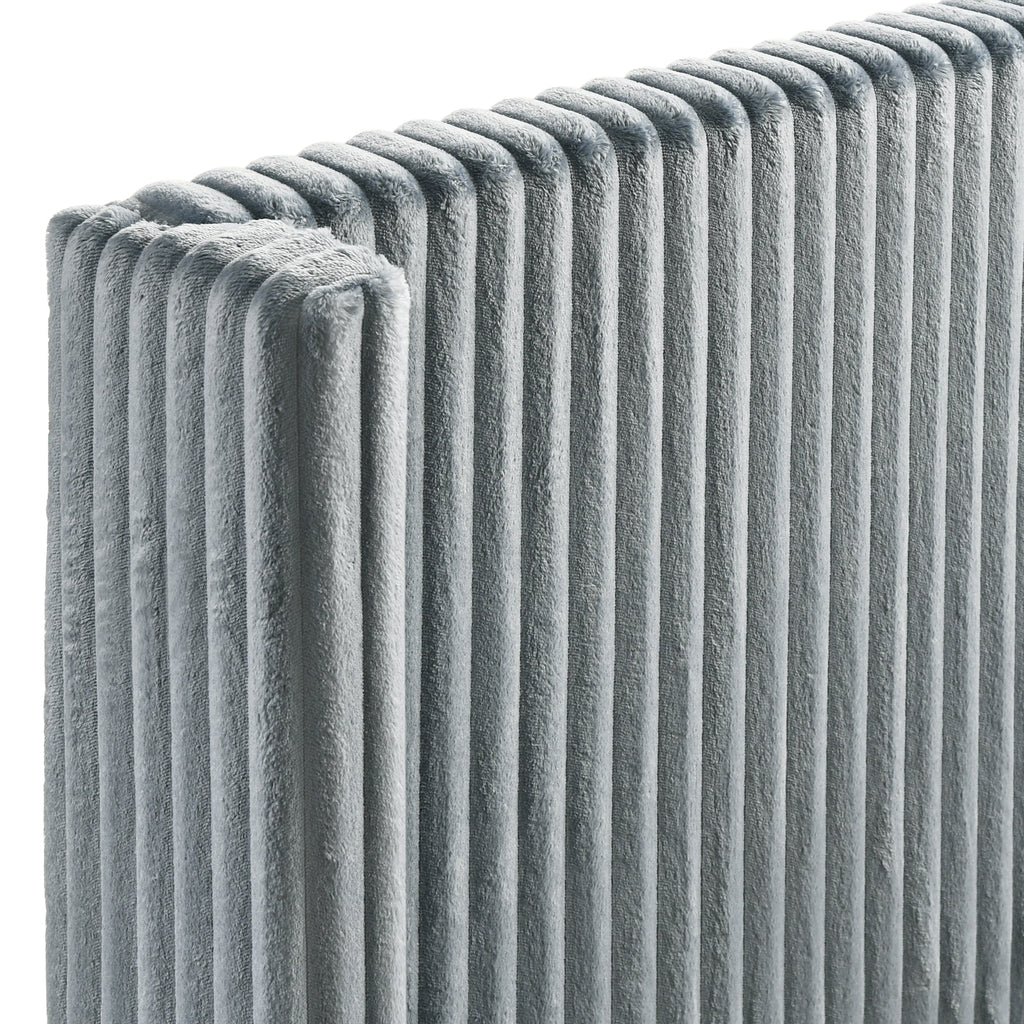 Mavela Wide Wale Corduroy Upholstery Panel Queen Bed with 2 Nightstands, Blue