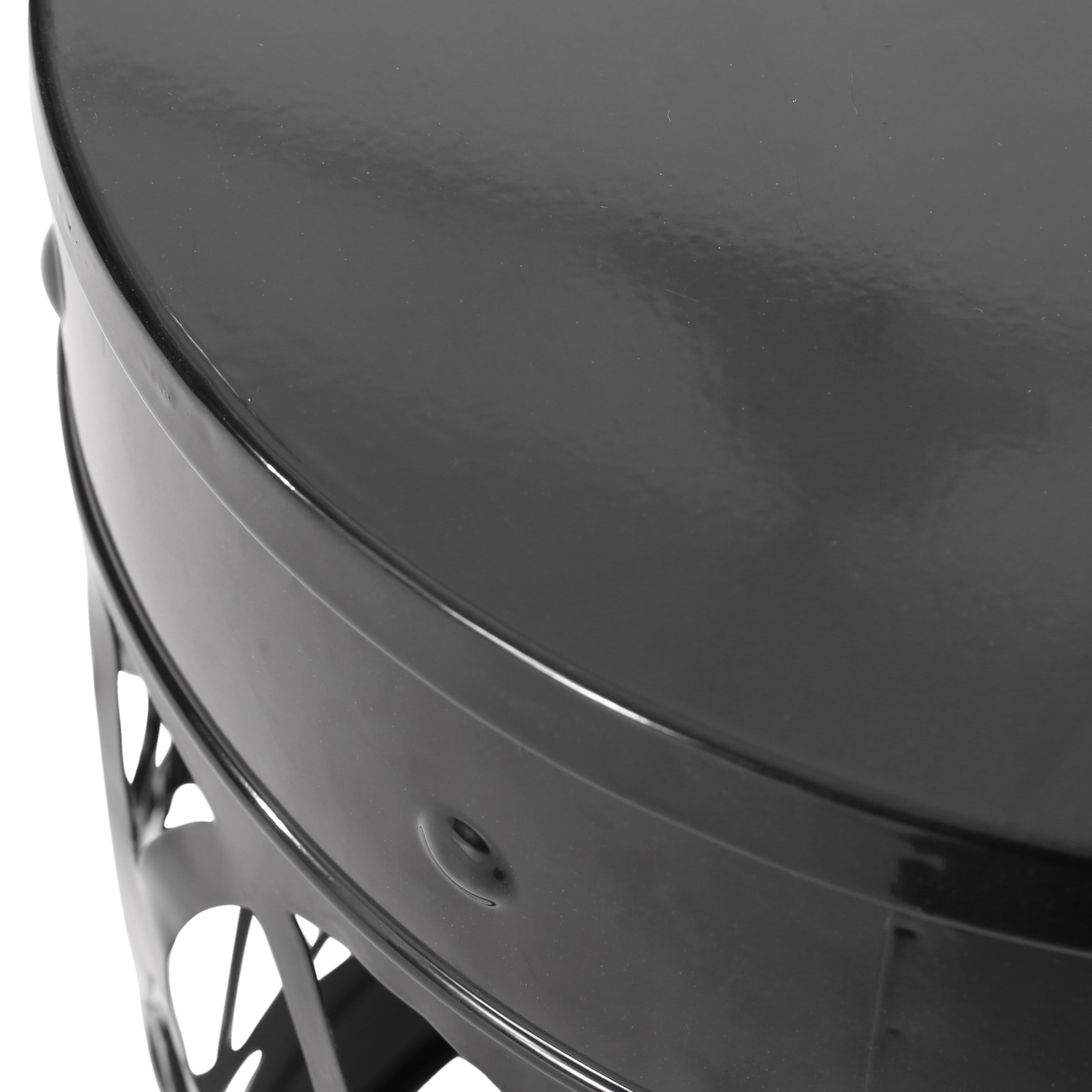 Modern Outdoor Metal End Table with Iron Cut Design in Black, Large Size