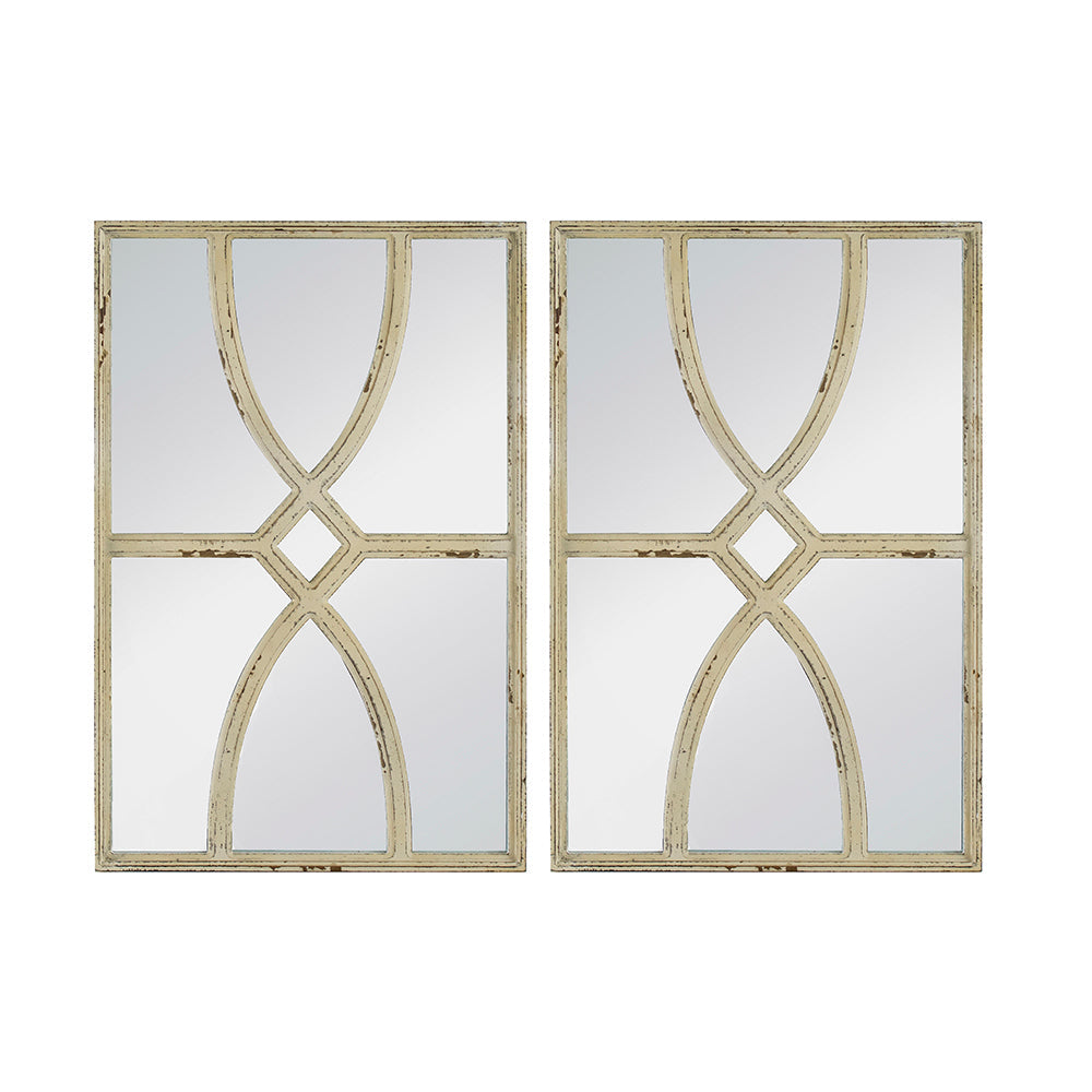 16" x 23"  Rectangular Wooden Wall Mirrors with Distressed White Frame, Vertical or Horizontal, Home Decor for Living Room, Set of 2