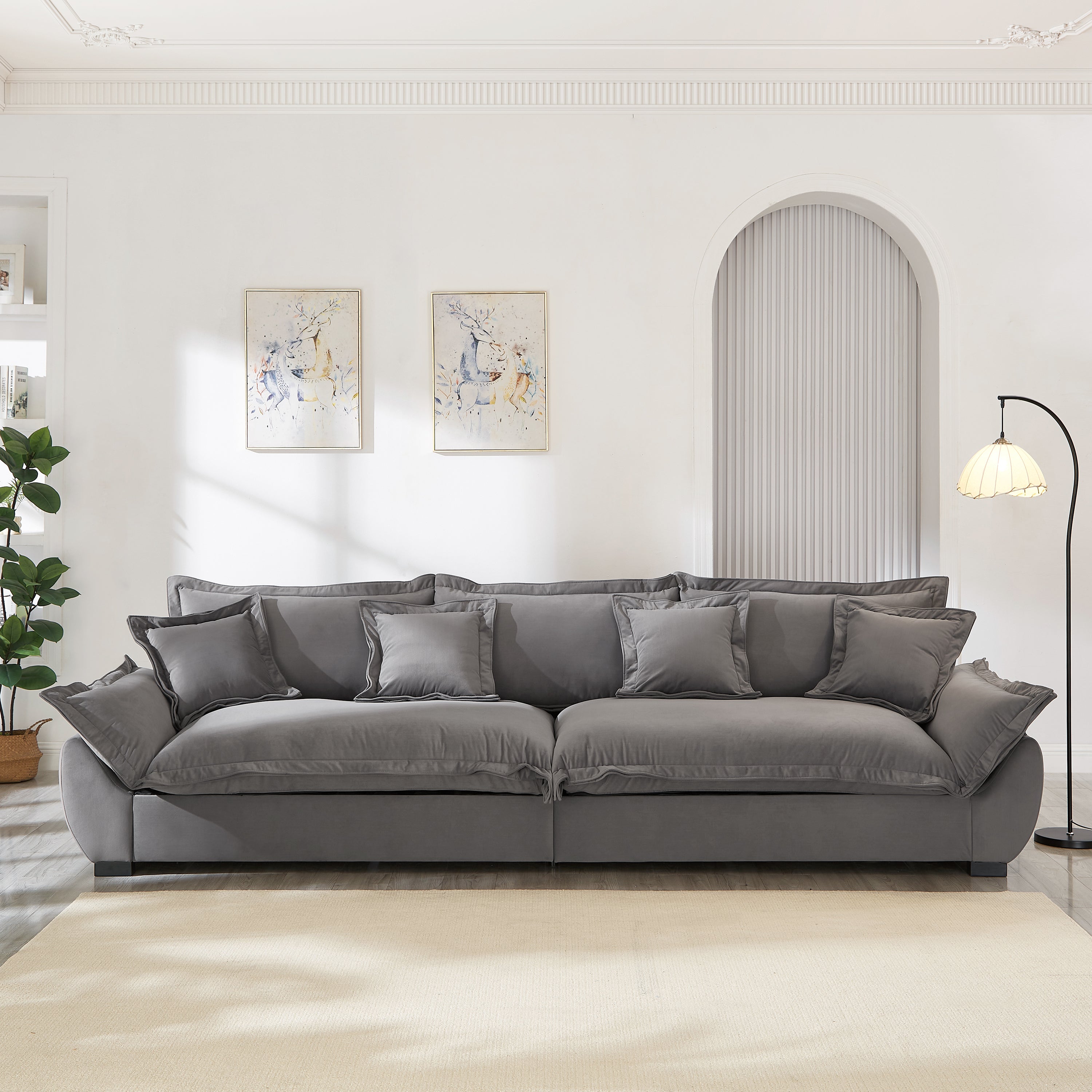 Modular Sectional Sofa, Sailing Design Sofa with Storage, Removable Backrest, Modern Deep Seat Sofa with Throw Pillows for Living Room Bedroom Apartment,Gray