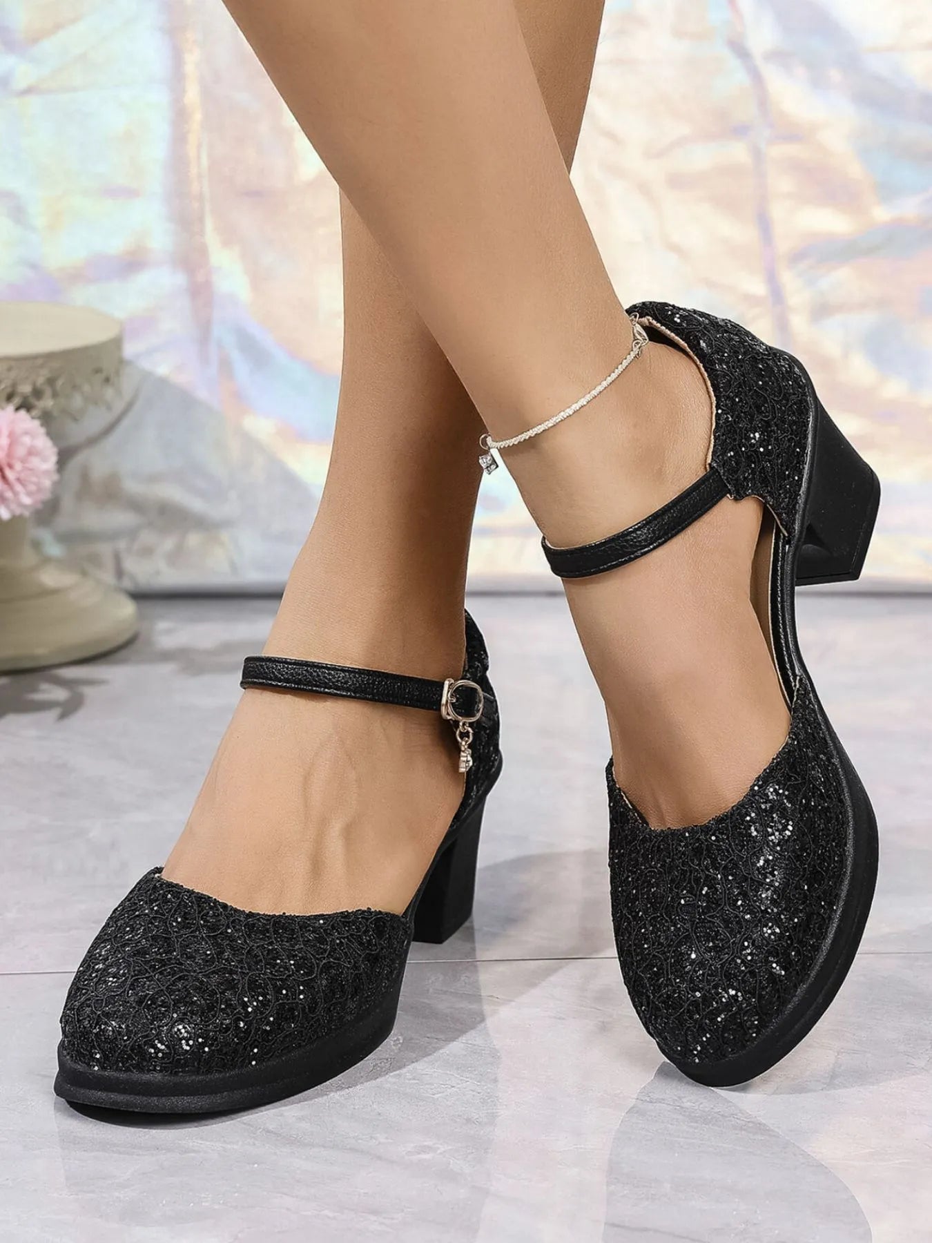 Round Toe Block Heels Pumps