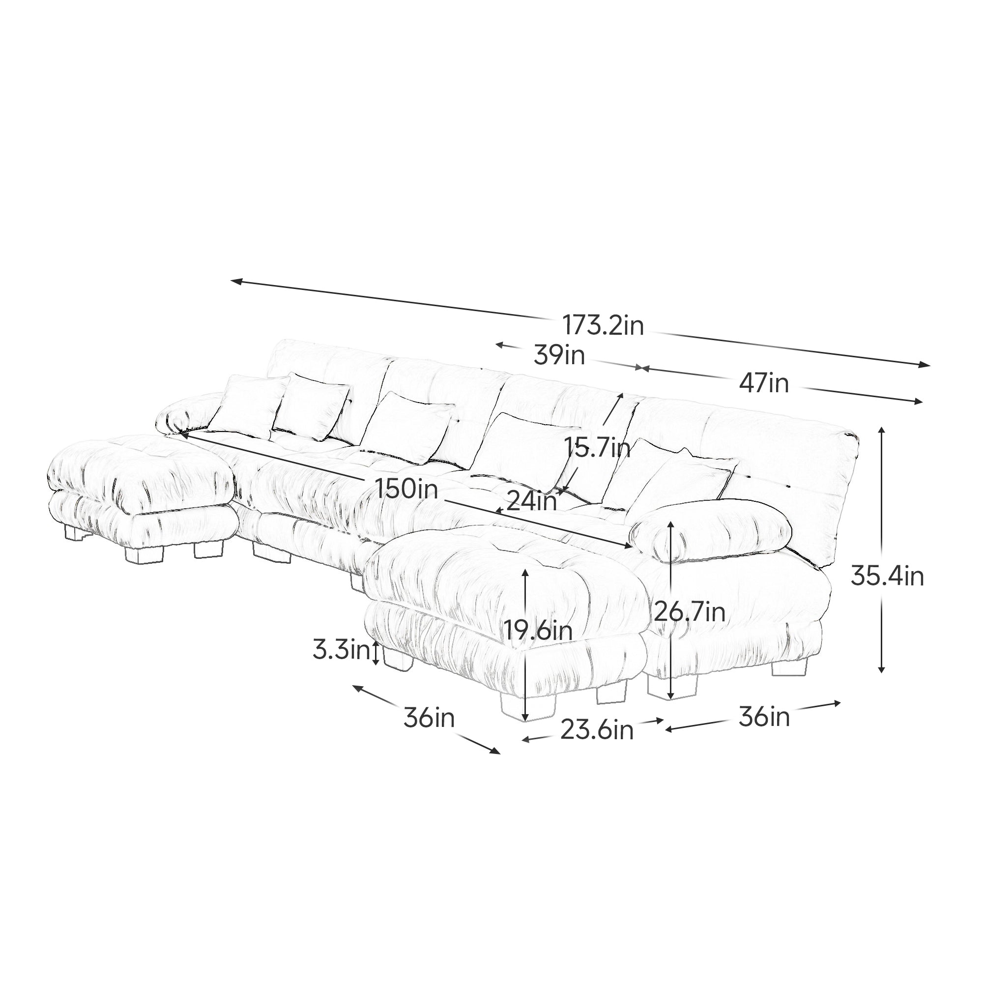Free Combination Modular Sectional Sofa,U Shaped Couch for Living Room, 4-Seater Comfy Cloud Couch with 2 Ottomans, Chenille Green
