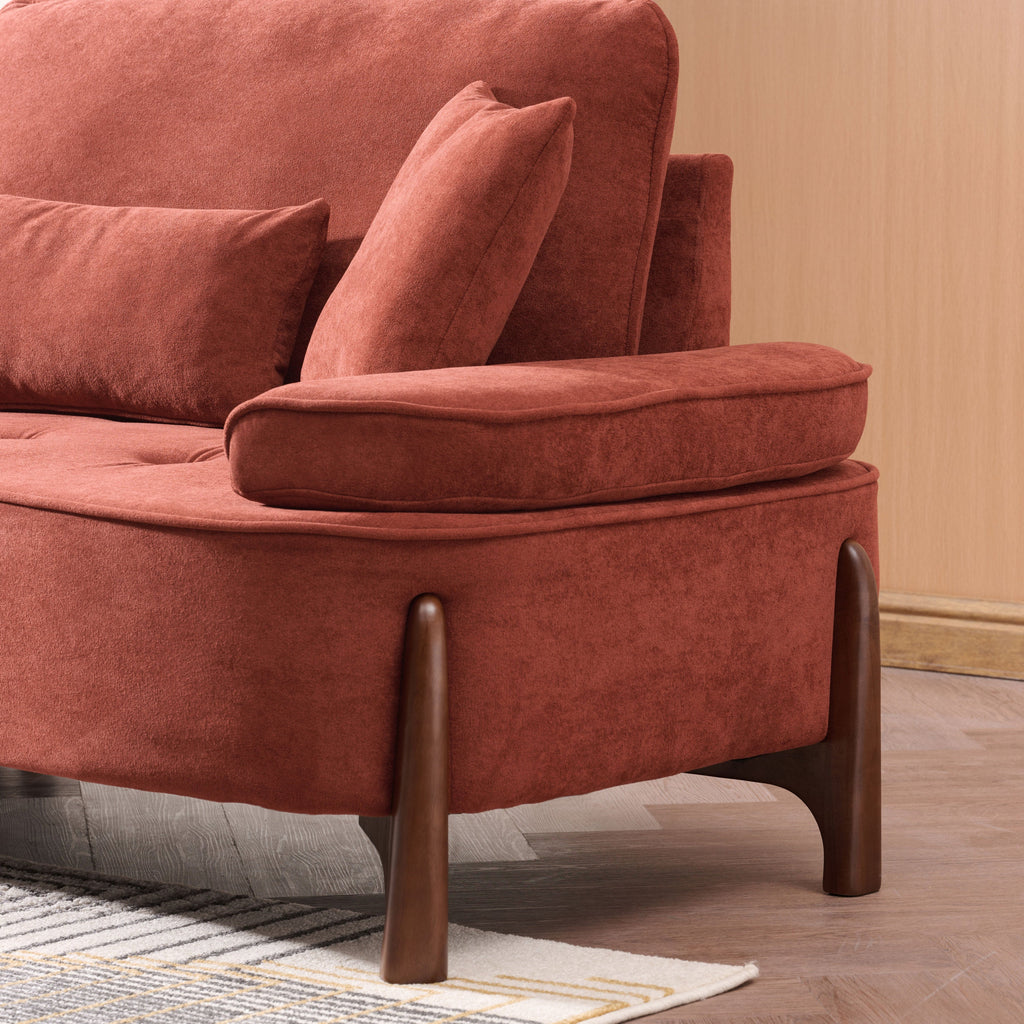 Comfortable Deep Seated Sofa with Pillows for Bedroom, Living Room, Office in Brick Red Velvet