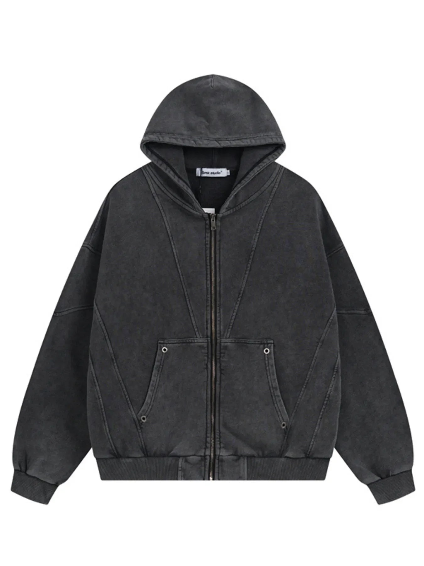 Washed Zip Up Long Sleeve Hooded Jacket