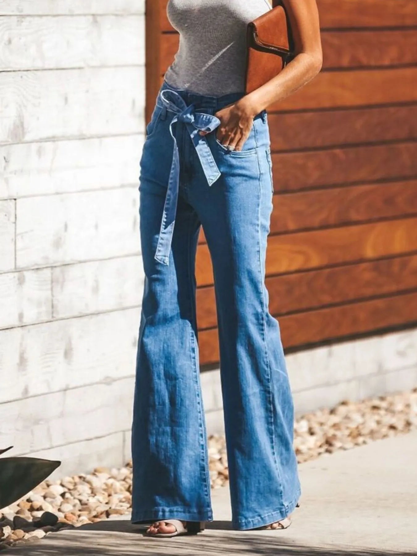 High-Waisted Tie-Front Flare Jeans