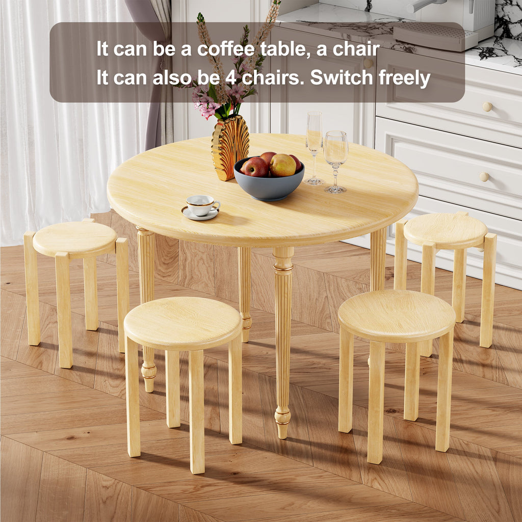 100% solid wood stackable stools set of 4, wooden stools, 18-inch stools, stacking stools, nesting tables, sturdy and durable, no installation required, top stackable round side table
