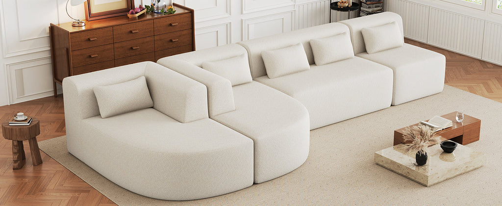 144' Upholstered Sofa Free-combined Sofa Couch with Two Chaise Lounge and Five Back Pillows for Living Room(Old SKU: N719S001600A), Beige