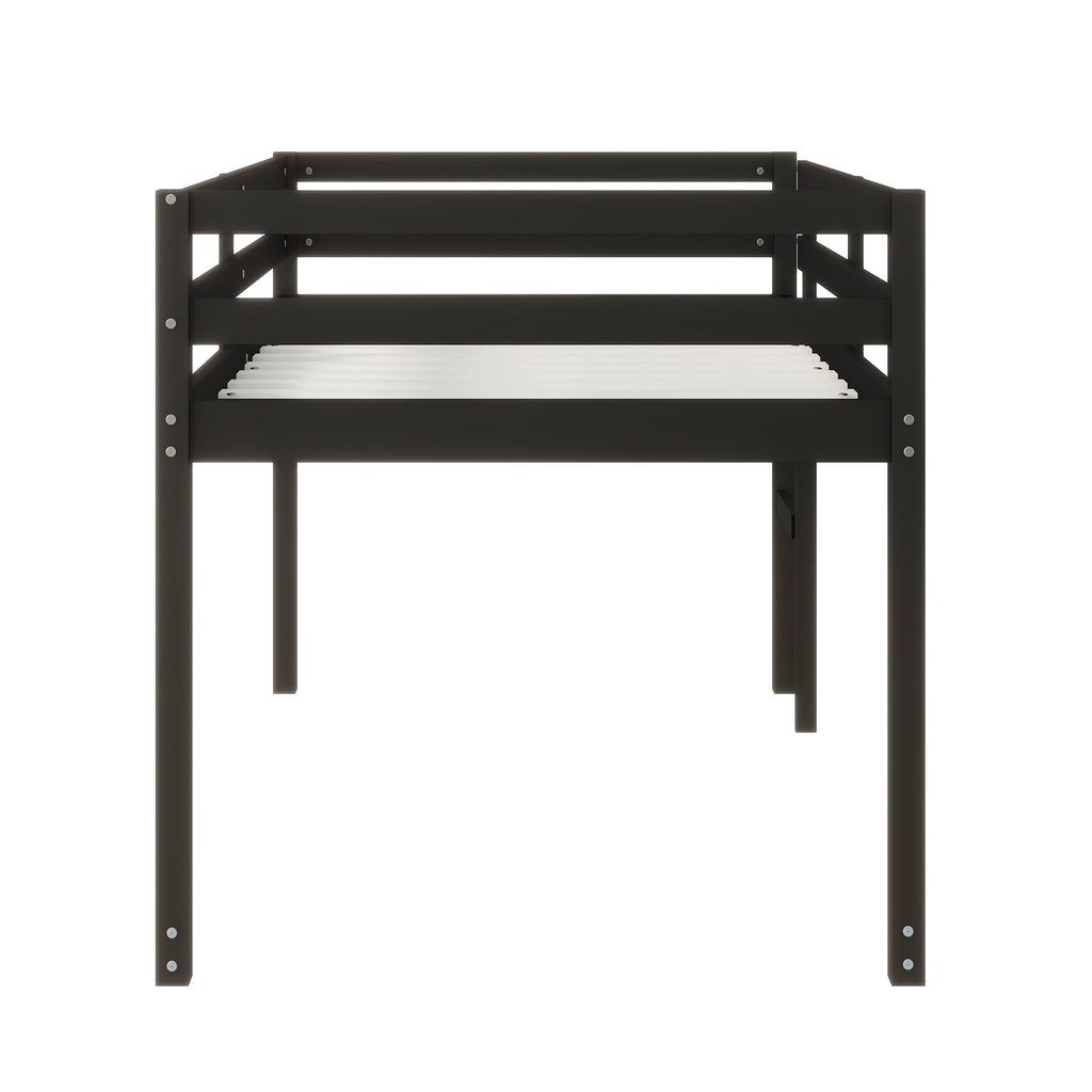 Solid Wooden, Rubber Wooden Twin Loft Bed with Ladder, Bed Platform of Strengthened Slats , Black