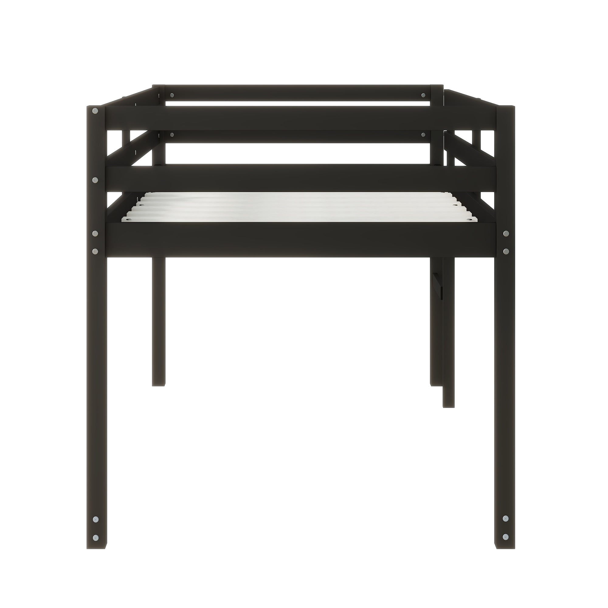 Solid Wooden, Rubber Wooden Twin Loft Bed with Ladder, Bed Platform of Strengthened Slats , Black