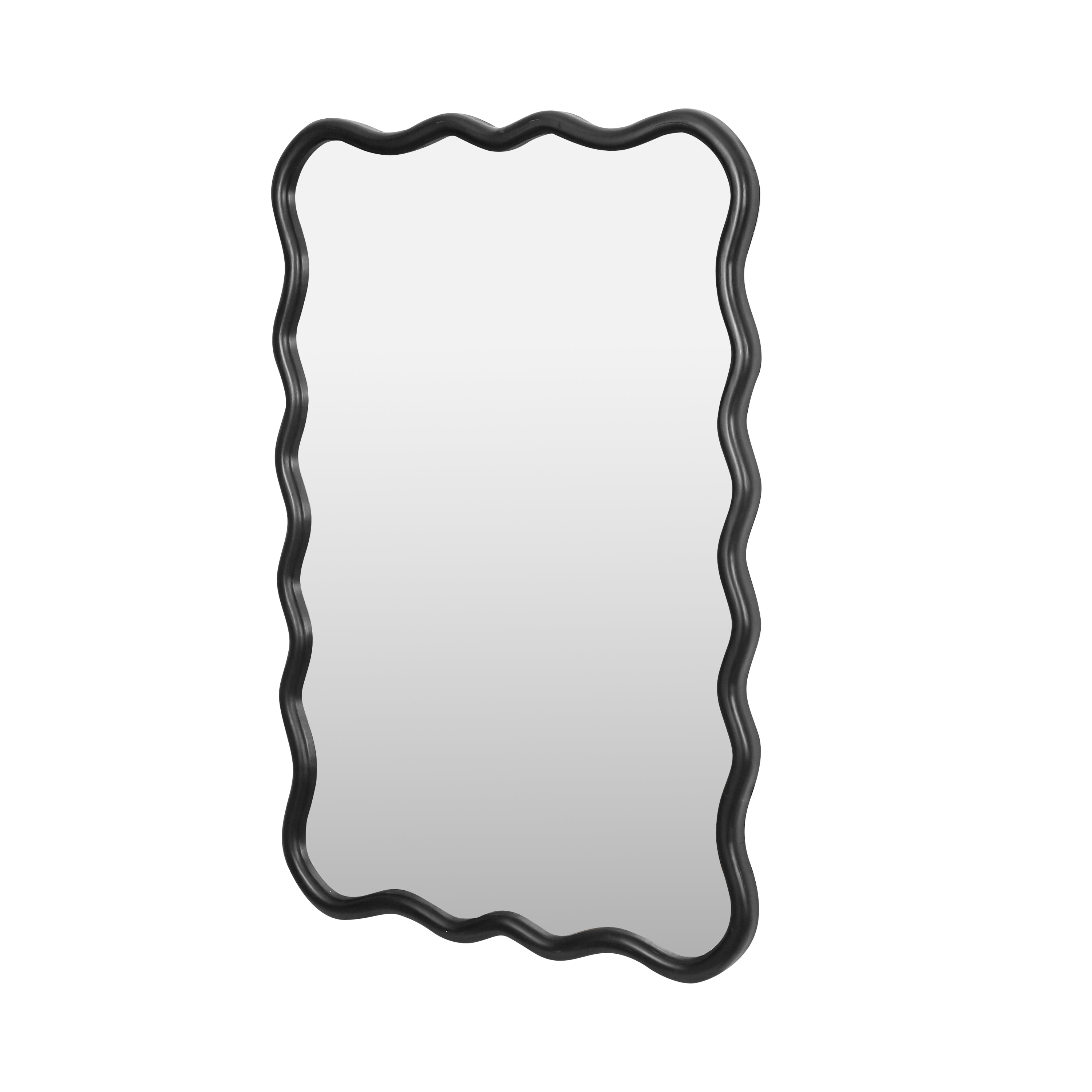 Solid Wood Wavy Rectangle Mirror-Black 40" x 28" Modern Mirror Wall Decor for Bathroom, Bedroom, Living Room, Dining Room, Cloakroom, Entryway