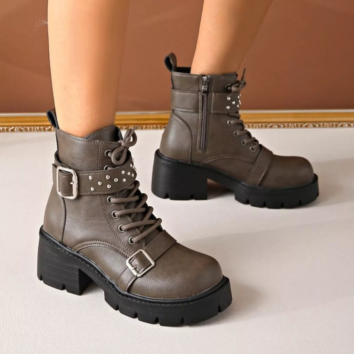 Round Toe Block Heels Boots