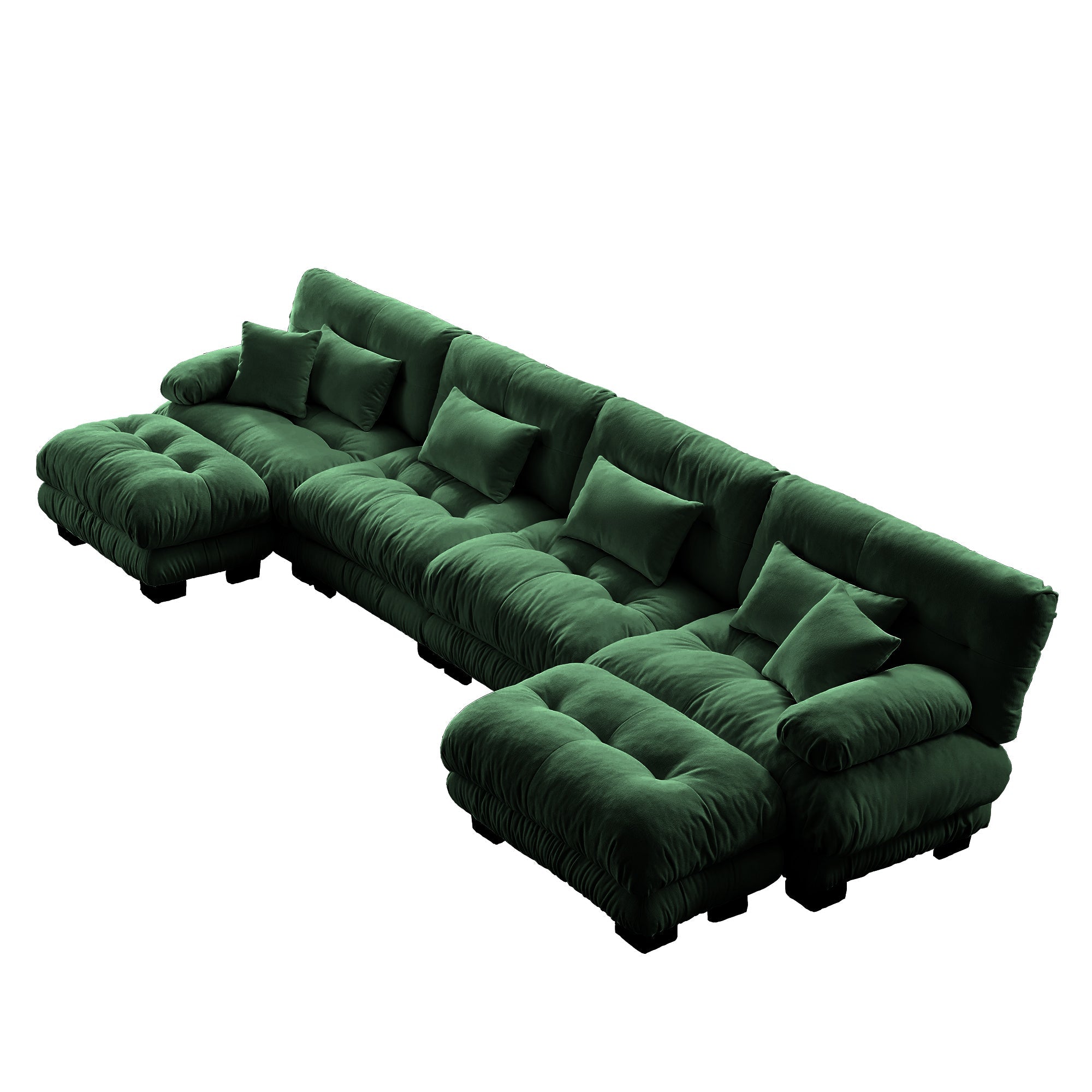 Free Combination Modular Sectional Sofa,U Shaped Couch for Living Room, 4-Seater Comfy Cloud Couch with 2 Ottomans, Chenille Green