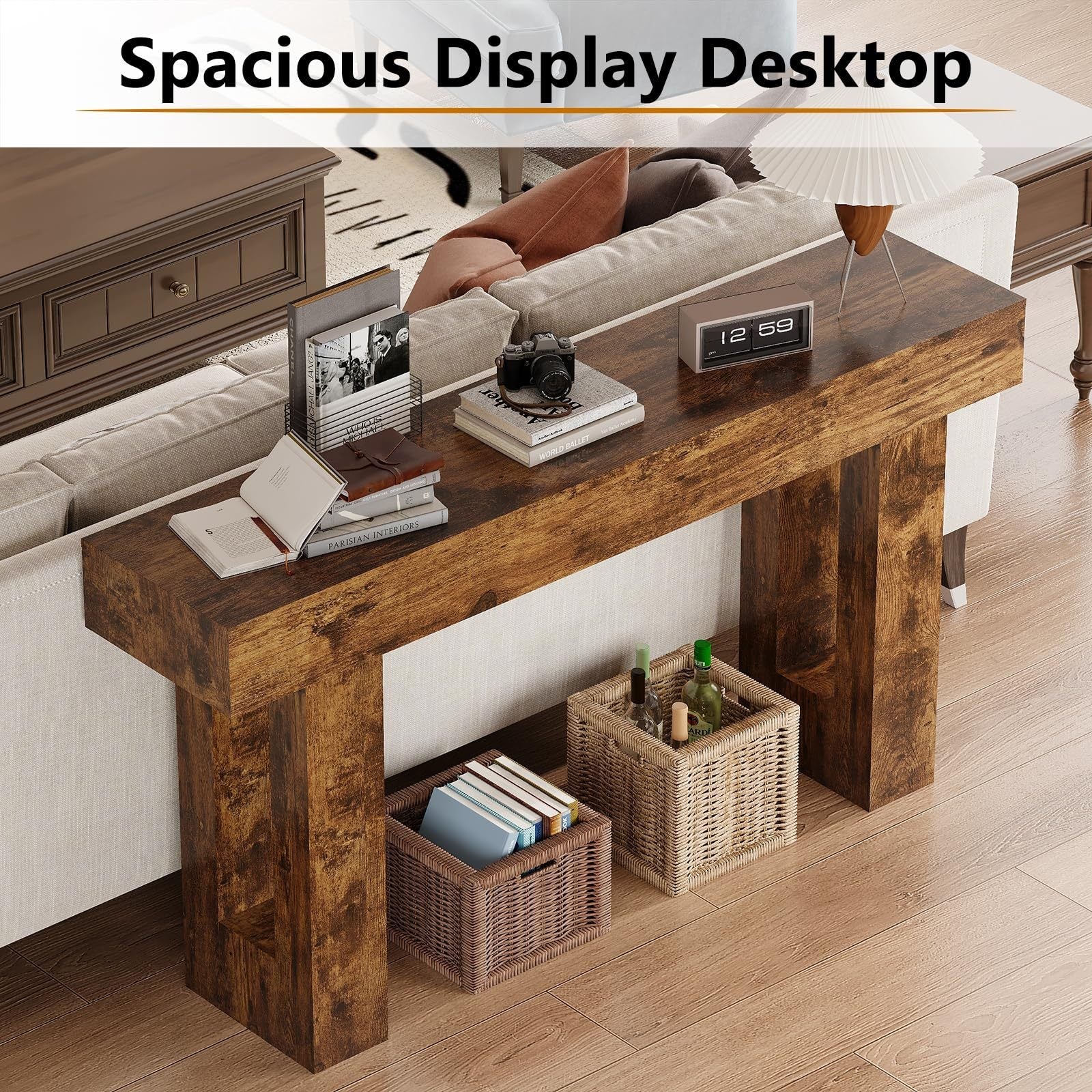 Farmhouse Entryway Table, 63-Inch Long Narrow Console Table Behind The Couch, Wooden Rectangular Sofa Table for Entrance, Hallway, Living Room (Rustic Brown)