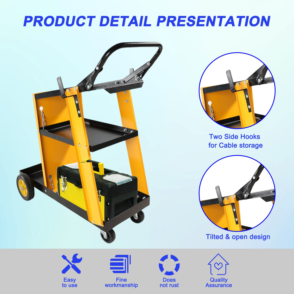 Multi Function 3 tier Welding Cart. gas bottle and accessory storage.Welding Heavy Duty  Cart for Tig Mig Welder and Plasma Cutter  with Upgrade Handles and Increase Storage Space Tank Storage