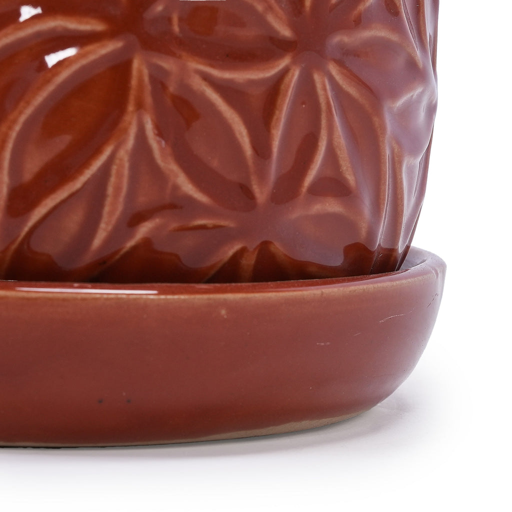 Set of 2 Ceramic Flowerpot, 7' Modern Planter for Patio, Garden, Windowsill - Red