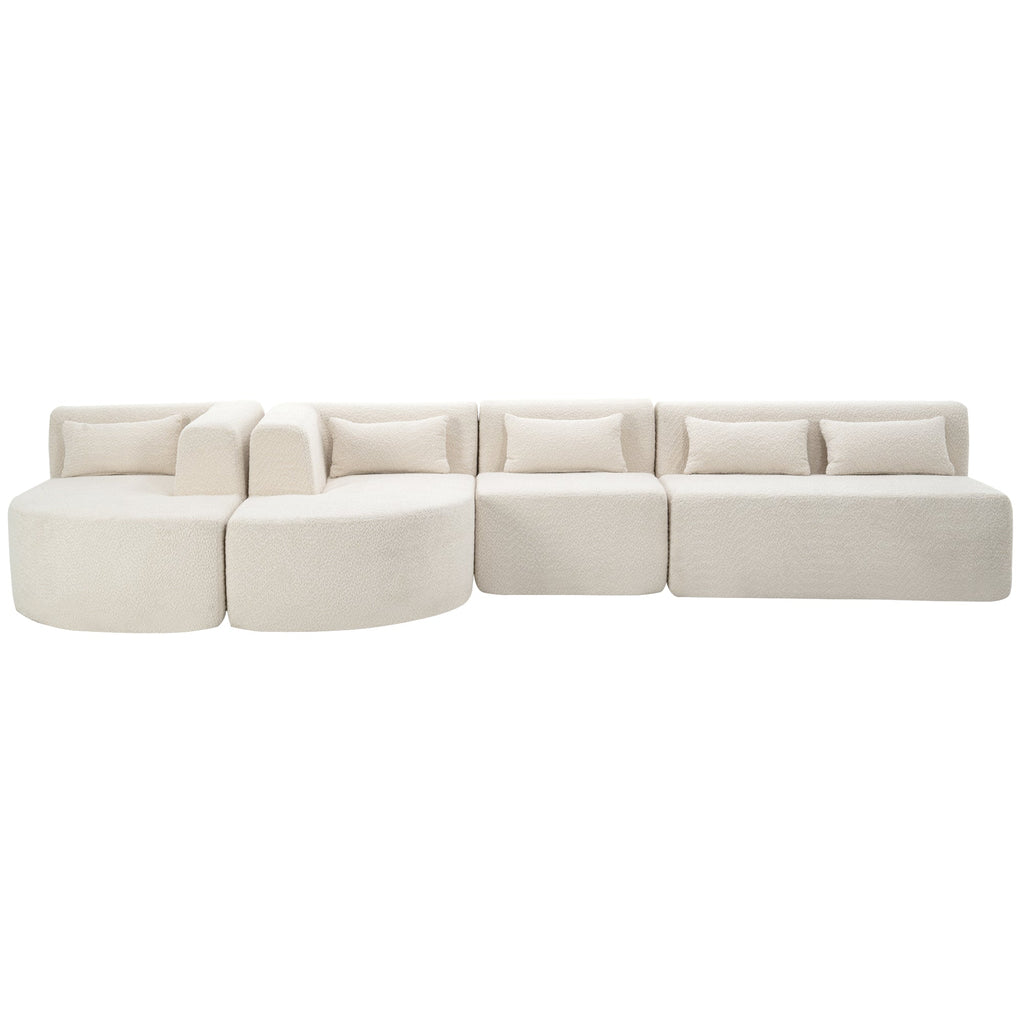 144' Upholstered Sofa Free-combined Sofa Couch with Two Chaise Lounge and Five Back Pillows for Living Room(Old SKU: N719S001600A), Beige