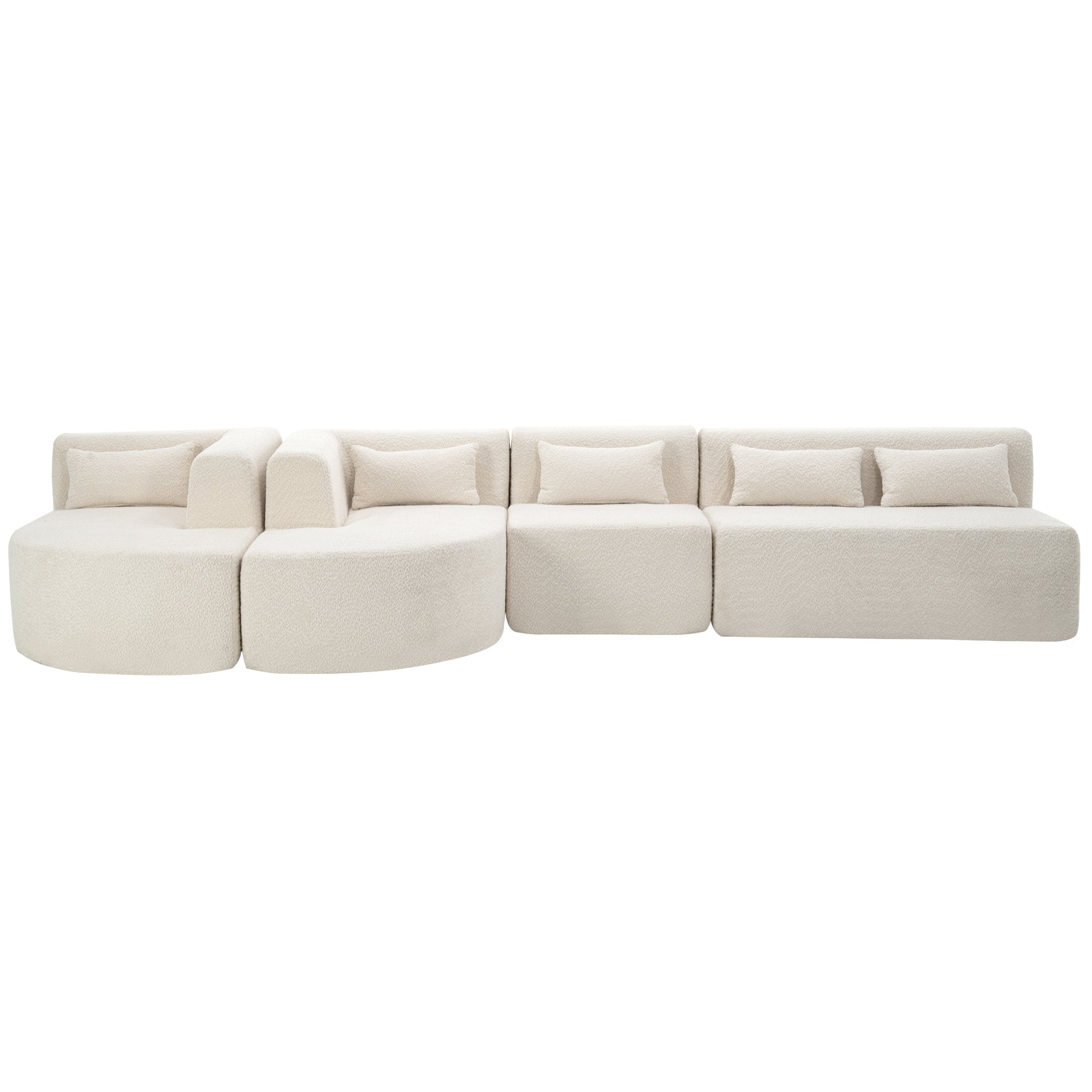 144' Upholstered Sofa Free-combined Sofa Couch with Two Chaise Lounge and Five Back Pillows for Living Room(Old SKU: N719S001600A), Beige