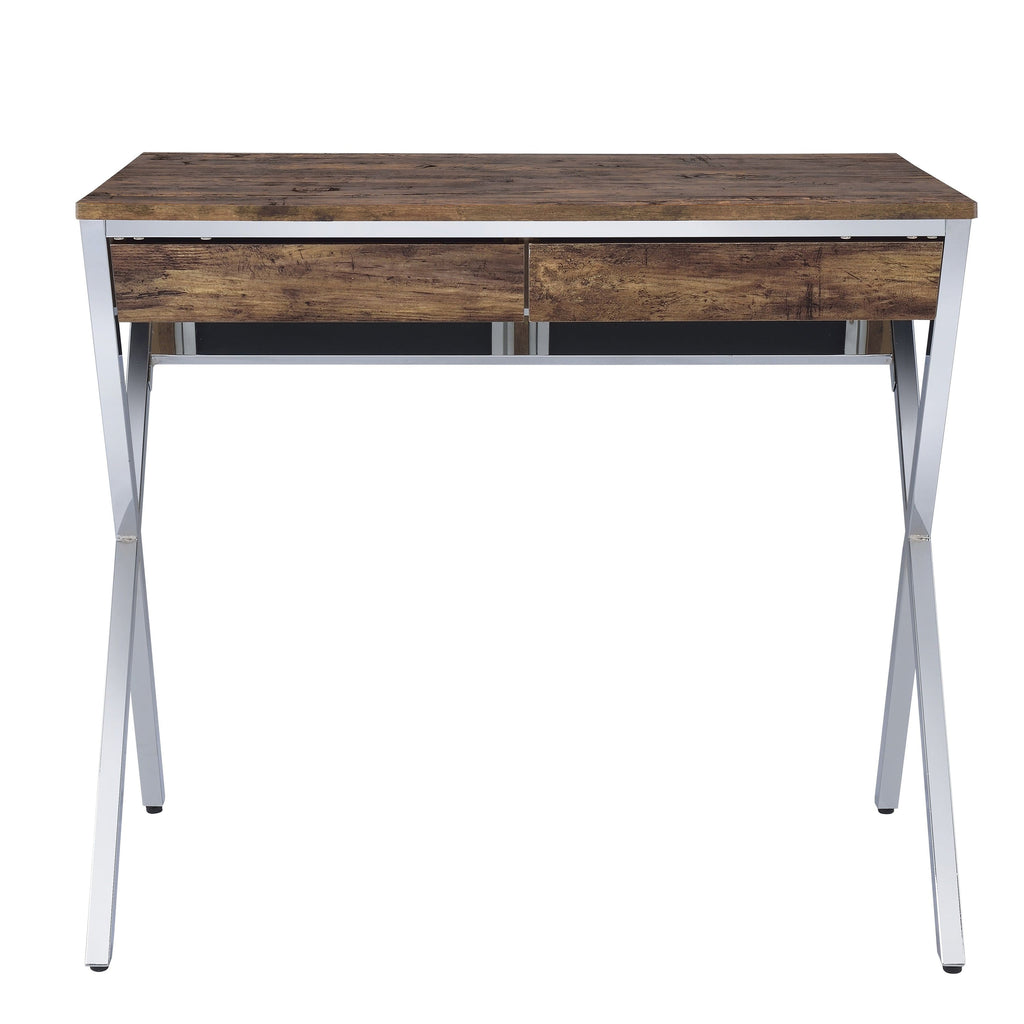 Weathered Oak and Chrome 2-drawer Writing Desk