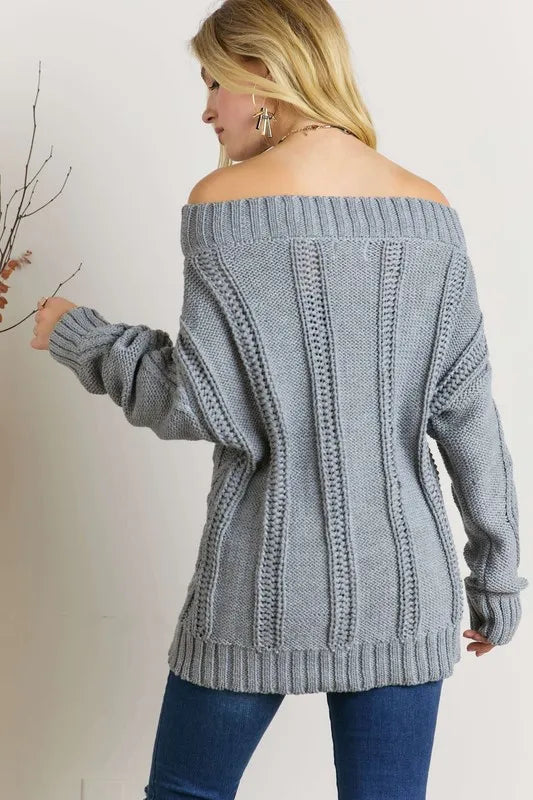 ADORA  Cable Knit Off Shoulder Sweater