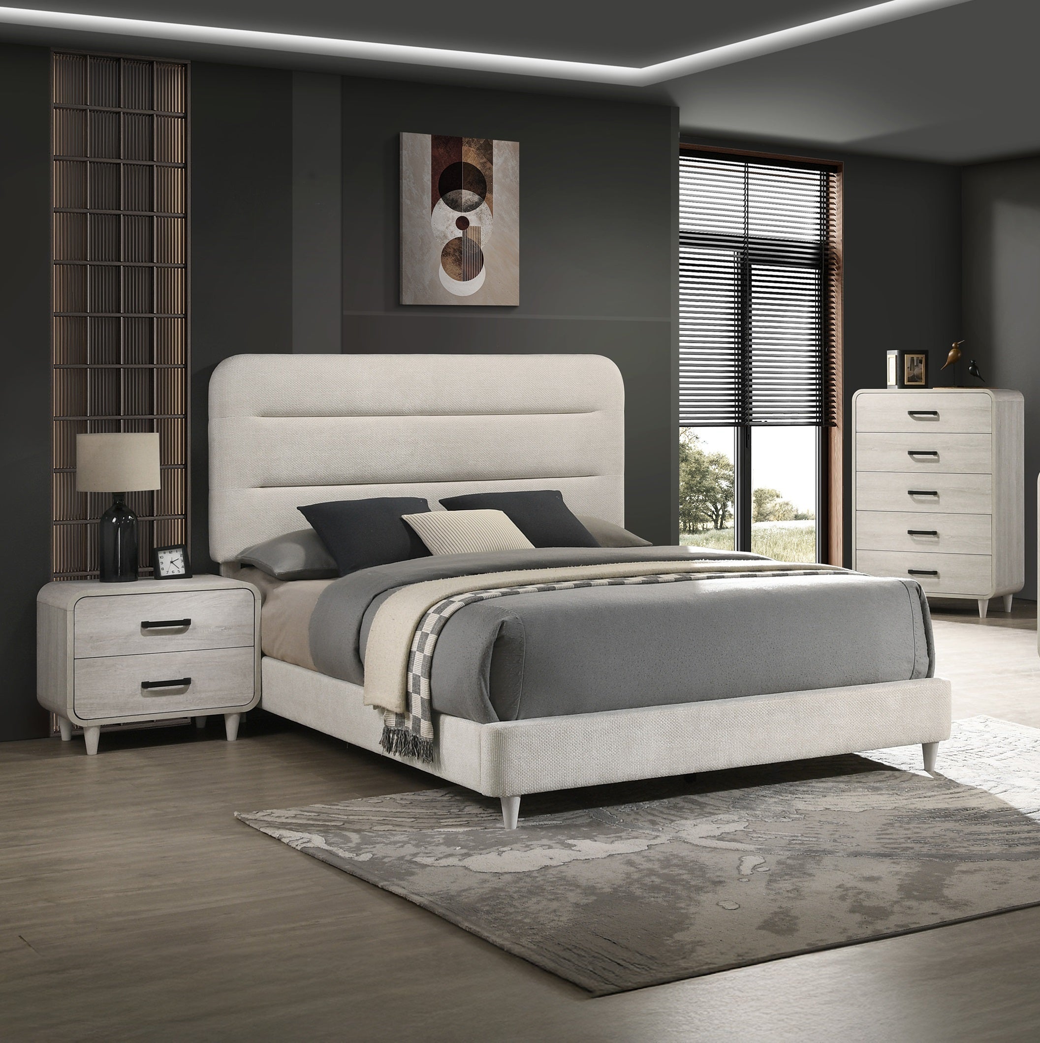 1pc Contemporary Style Two Drawers Nightstand Solid Wood  Unique White Finish Bedroom Furniture